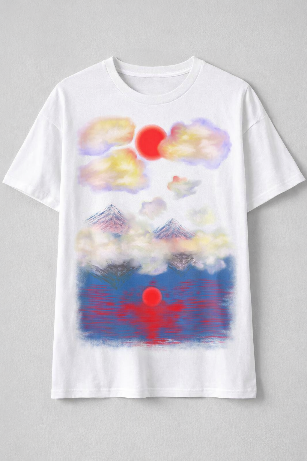 Sunset Mountain Landscape T-Shirt — Red Sun Cloudscape Tee