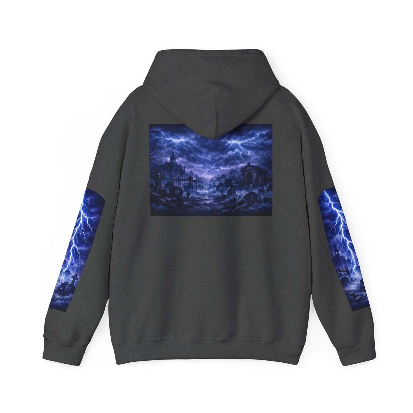 Stormscape Hoodie — Electric Blue Lightning Graphic Pullover