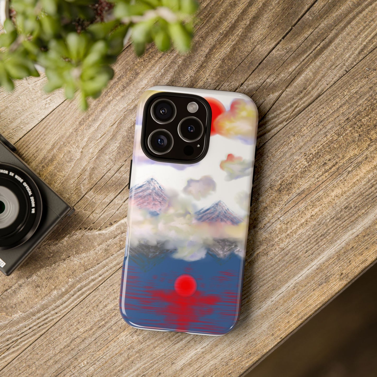 Phone Case — Misty Mountain Sunrise with Red Sun Reflection