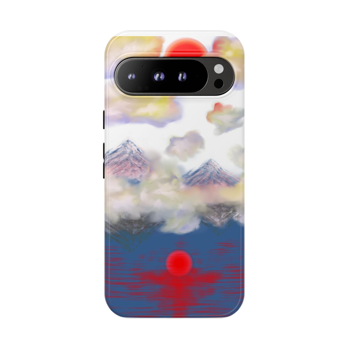 Phone Case — Misty Mountain Sunrise with Red Sun Reflection