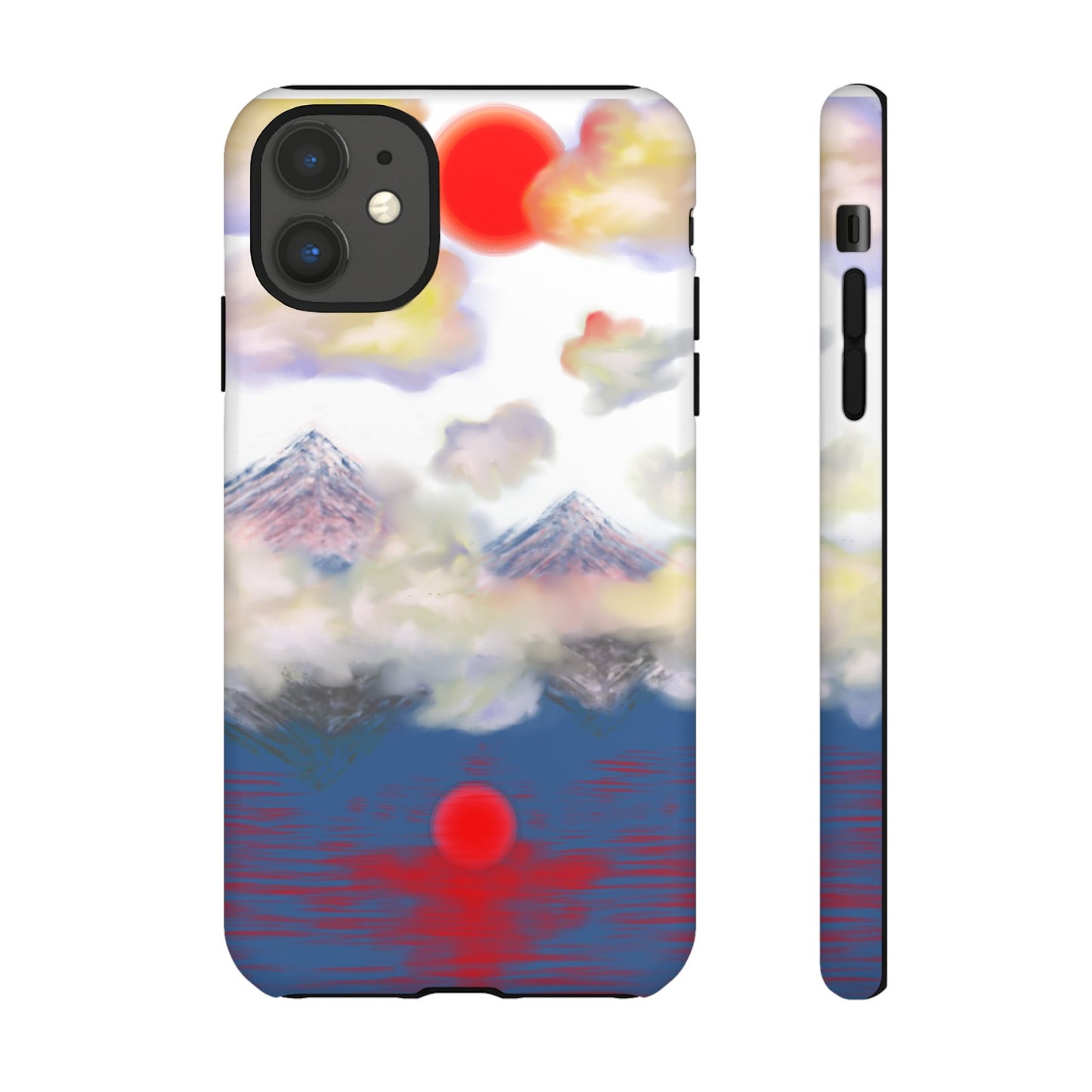 Phone Case — Misty Mountain Sunrise with Red Sun Reflection