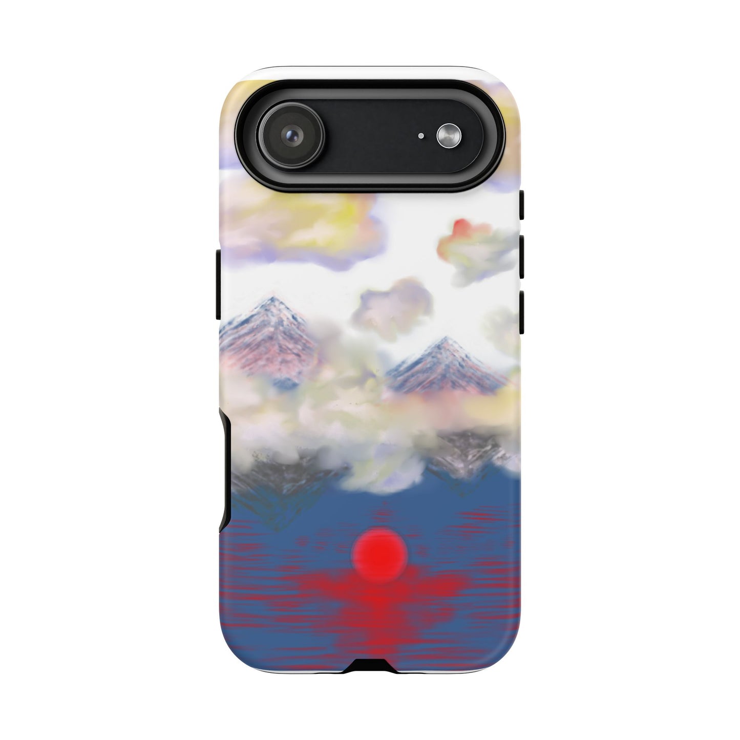 Phone Case — Misty Mountain Sunrise with Red Sun Reflection