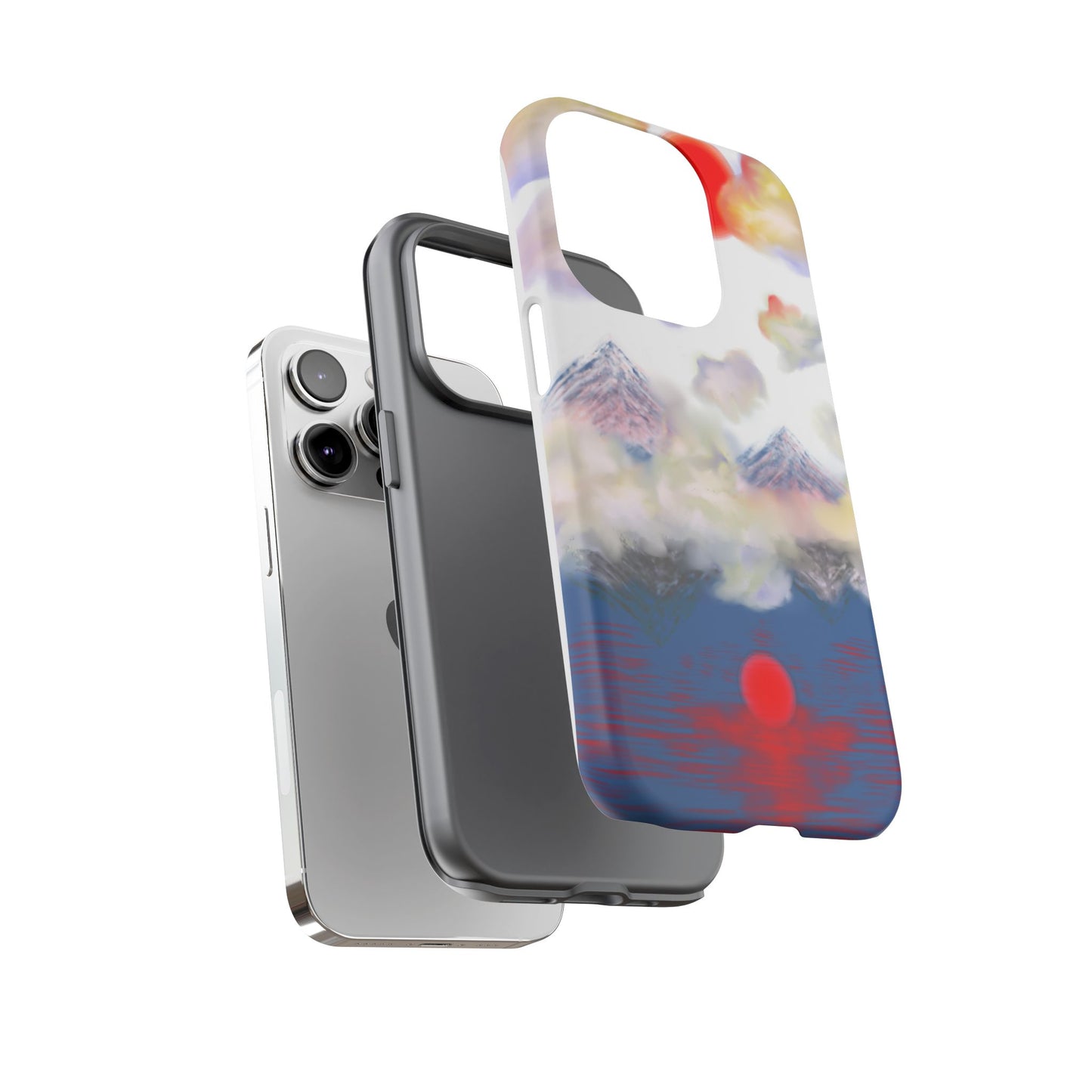 Phone Case — Misty Mountain Sunrise with Red Sun Reflection