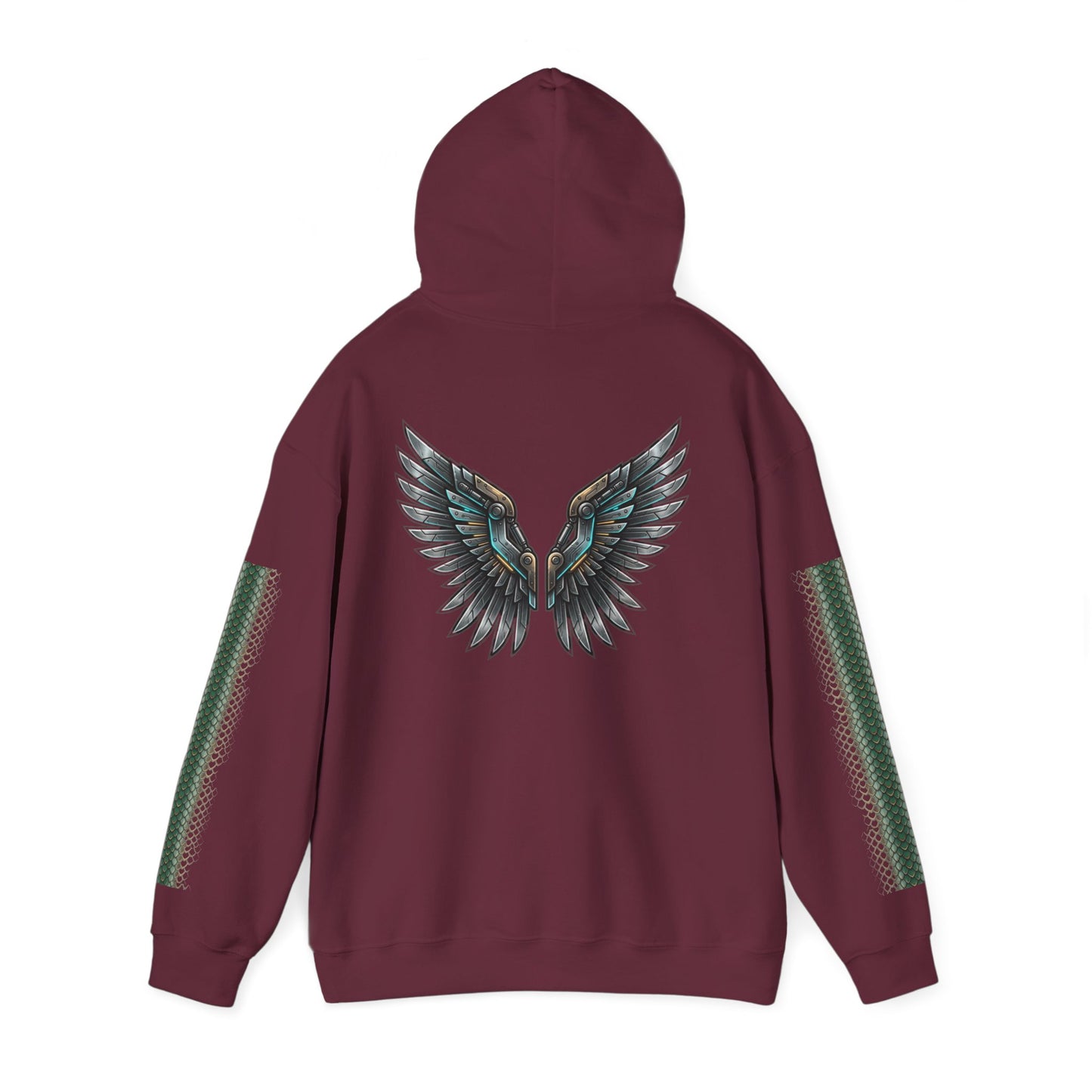 Dragon Wings Hoodie — Black Dragon Chest & Feathered Wings Back Print