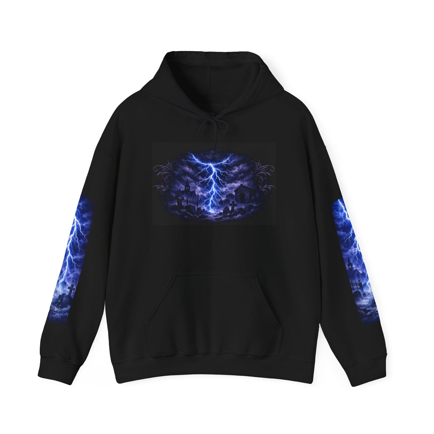 Stormscape Hoodie — Electric Blue Lightning Graphic Pullover