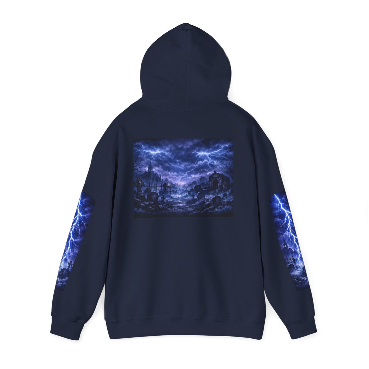 Stormscape Hoodie — Electric Blue Lightning Graphic Pullover