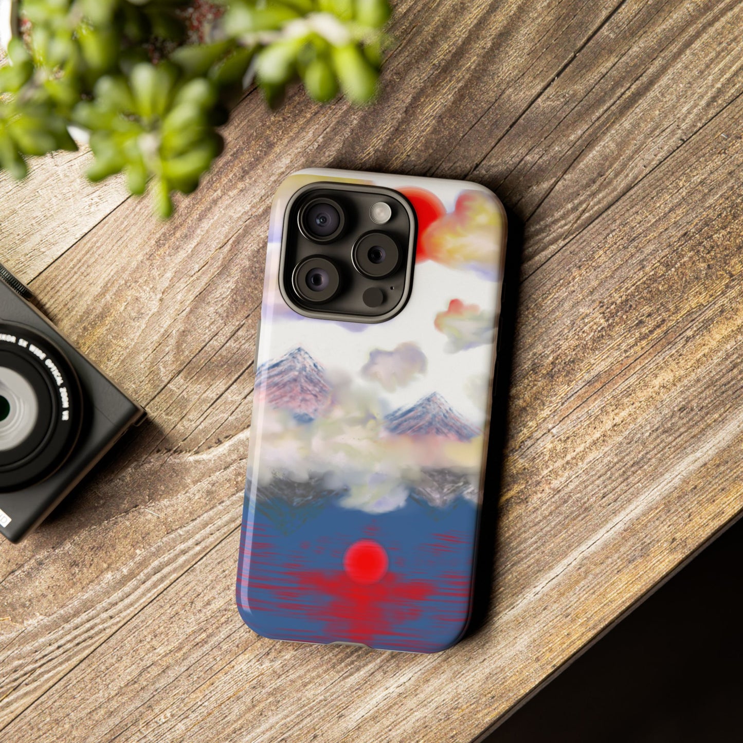 Phone Case — Misty Mountain Sunrise with Red Sun Reflection