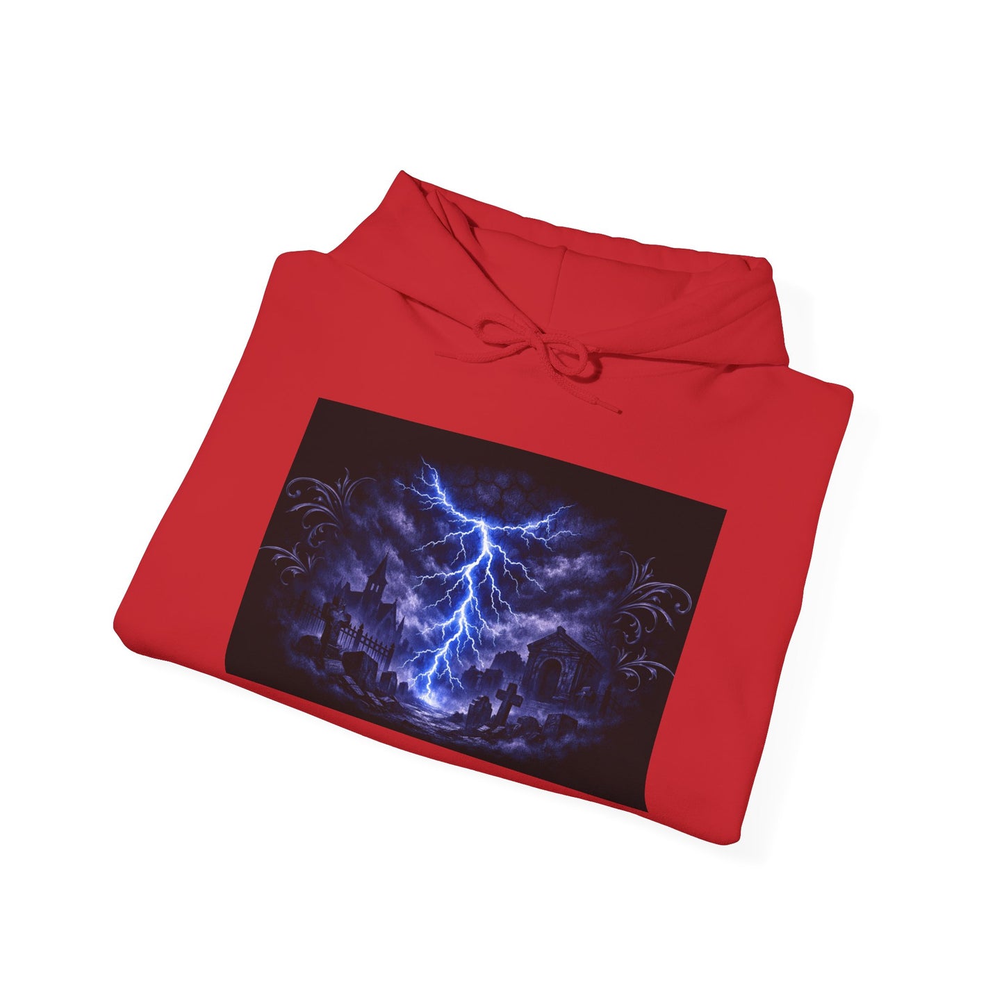 Stormscape Hoodie — Electric Blue Lightning Graphic Pullover