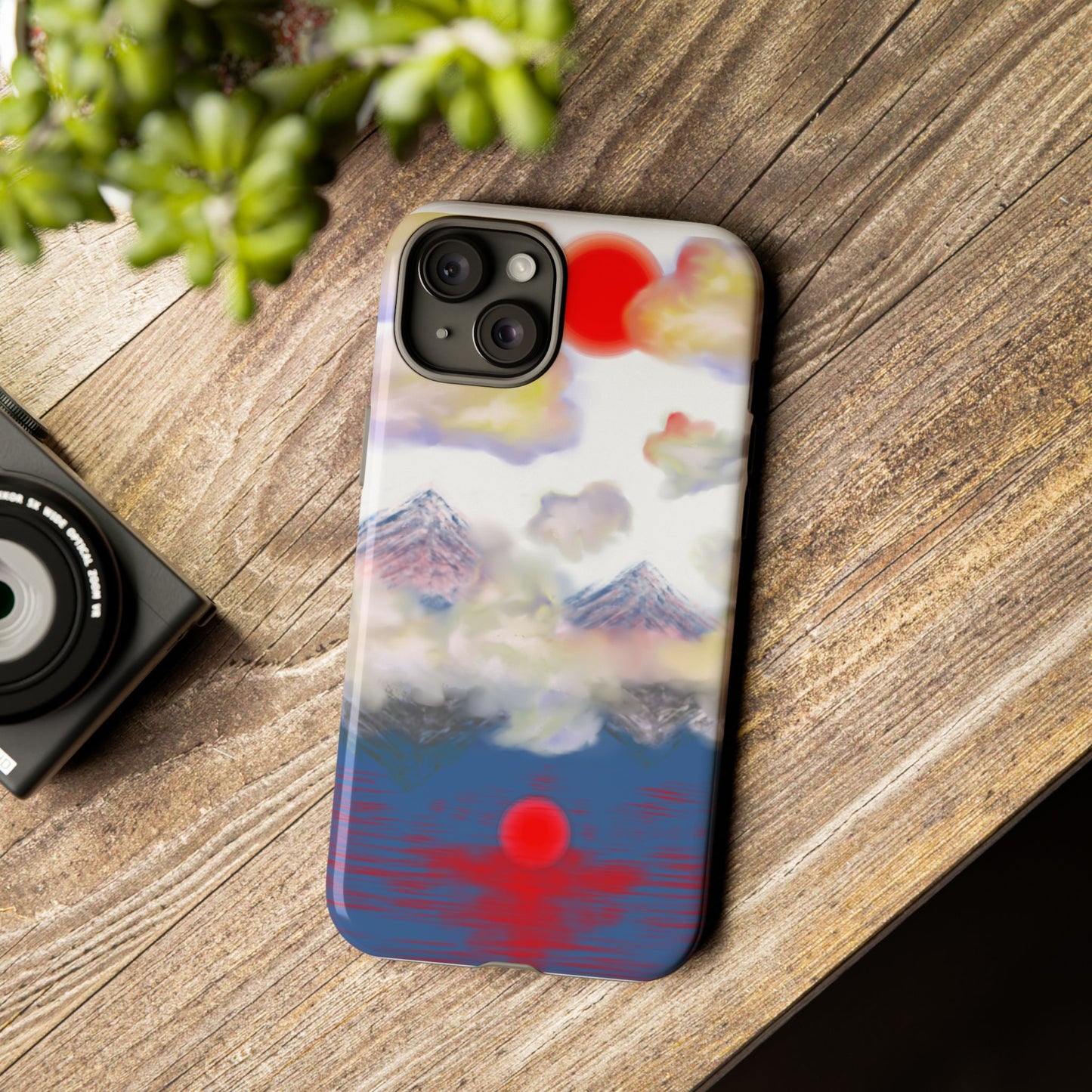 Phone Case — Misty Mountain Sunrise with Red Sun Reflection