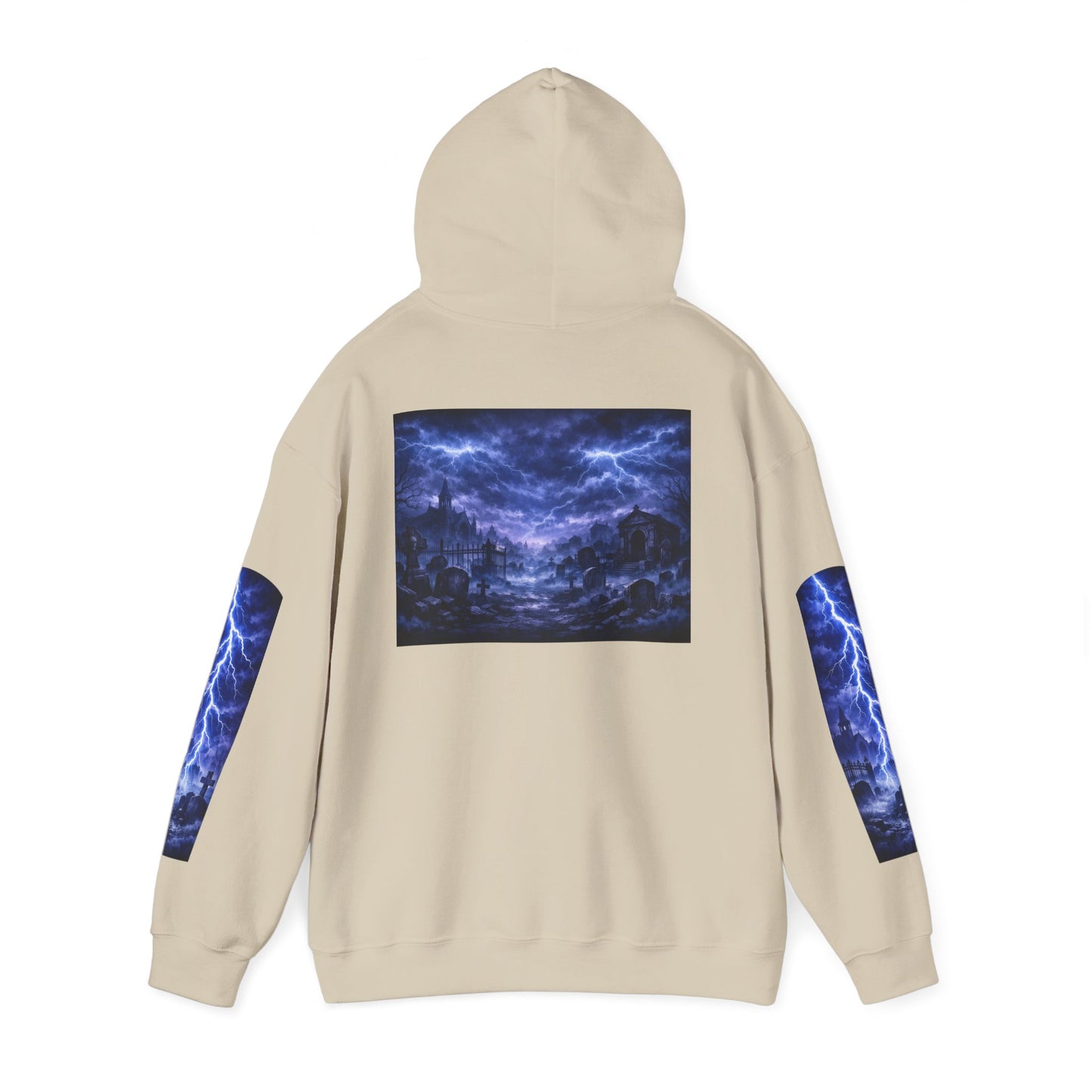 Stormscape Hoodie — Electric Blue Lightning Graphic Pullover