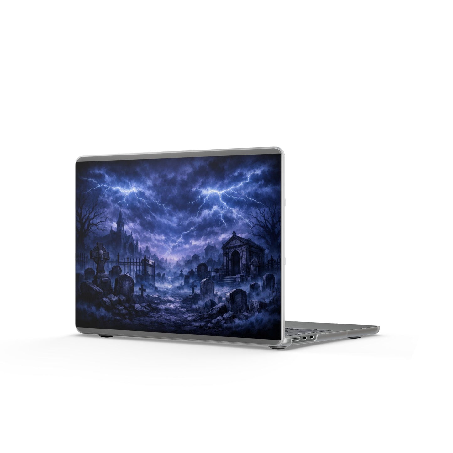 Gothic Graveyard Matte MacBook Case — Stormy Night Cemetery Laptop Skin