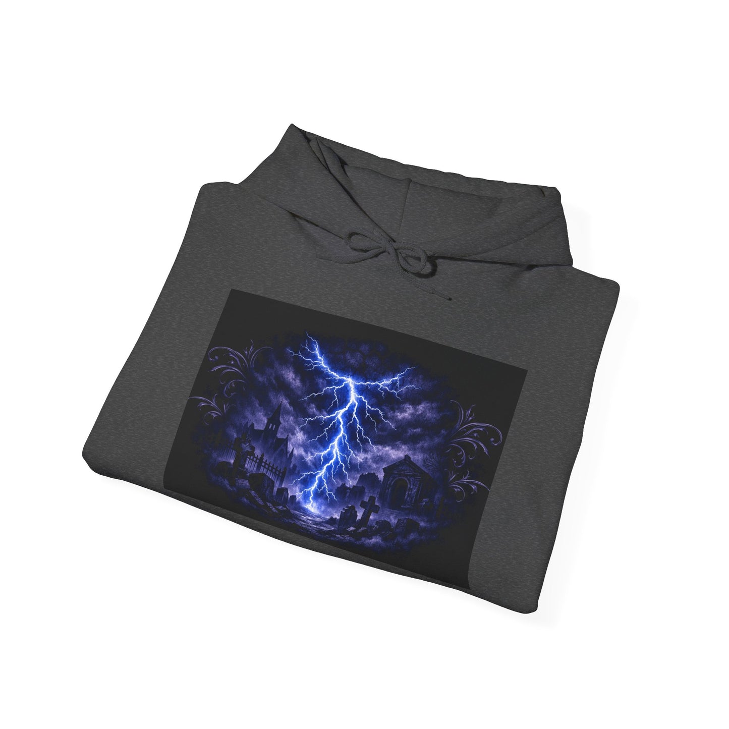 Stormscape Hoodie — Electric Blue Lightning Graphic Pullover
