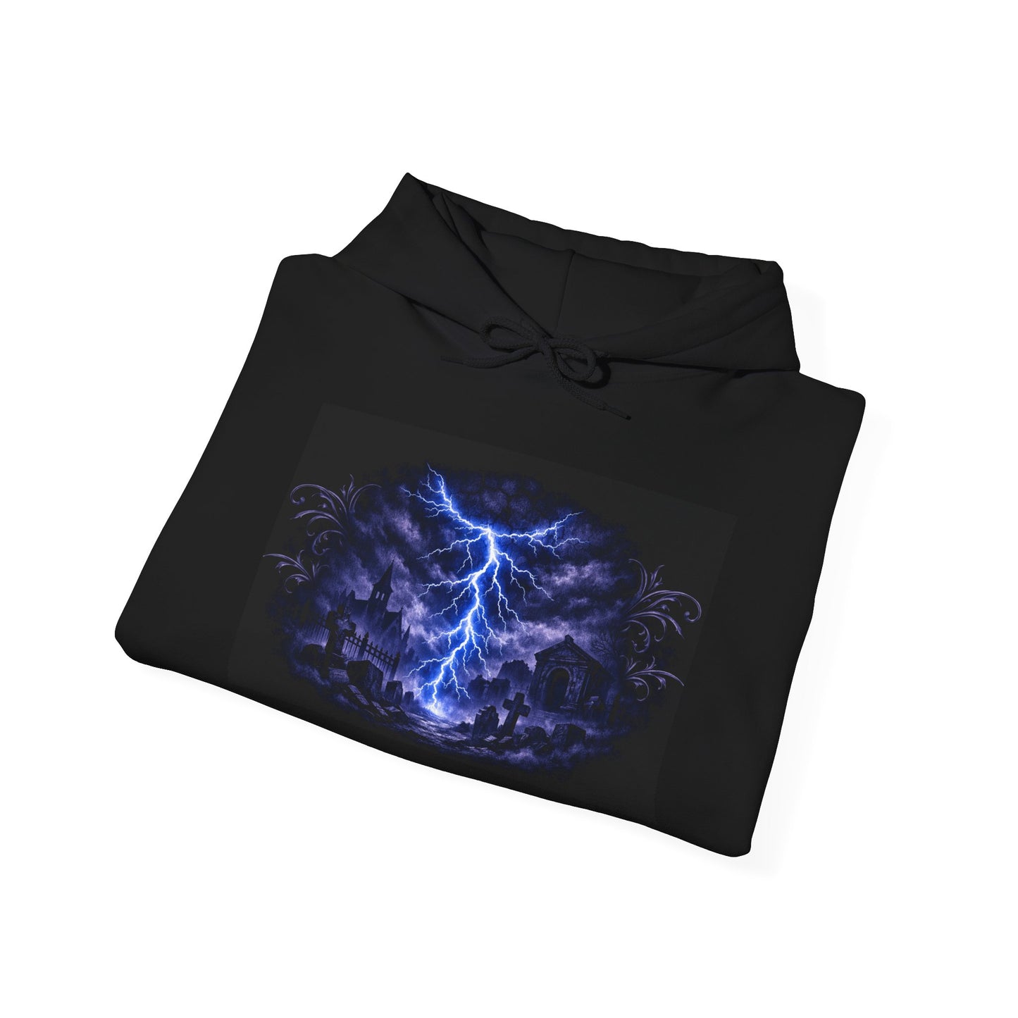 Stormscape Hoodie — Electric Blue Lightning Graphic Pullover