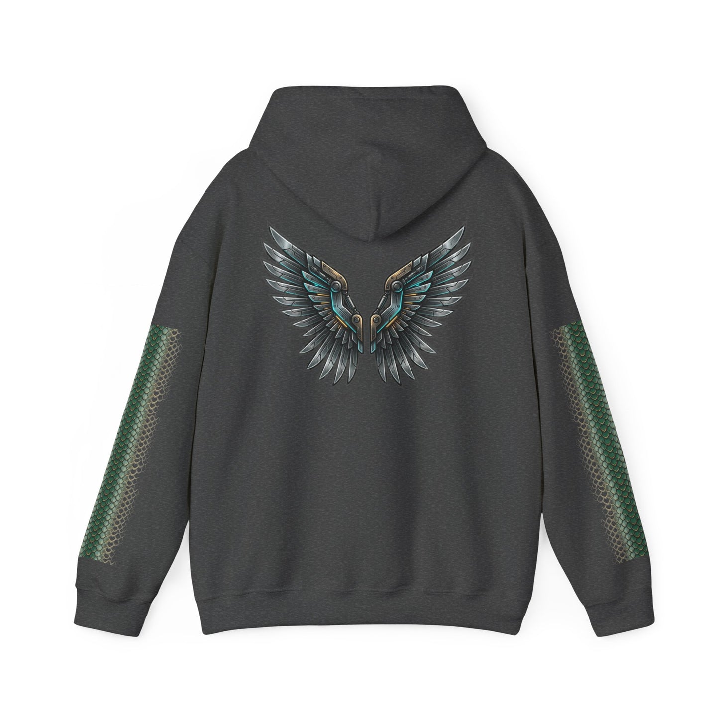 Dragon Wings Hoodie — Black Dragon Chest & Feathered Wings Back Print
