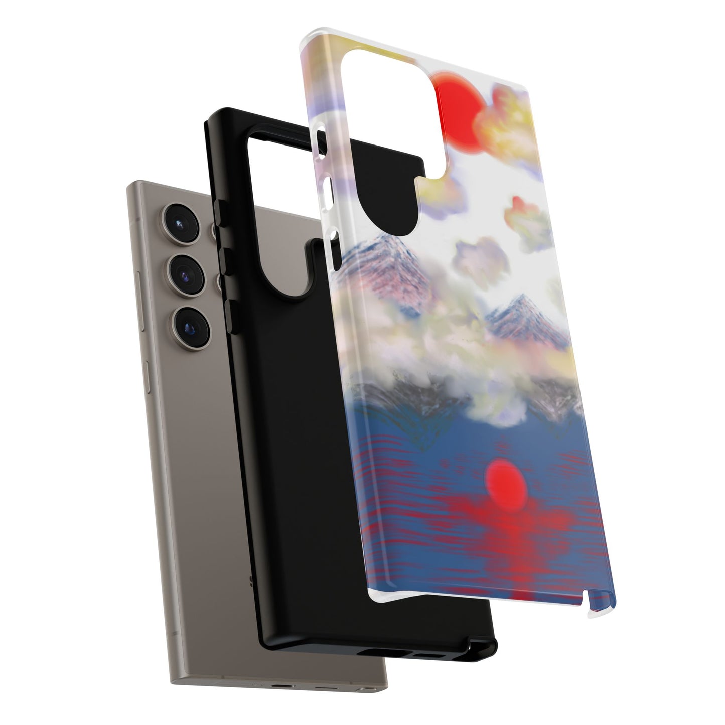 Phone Case — Misty Mountain Sunrise with Red Sun Reflection