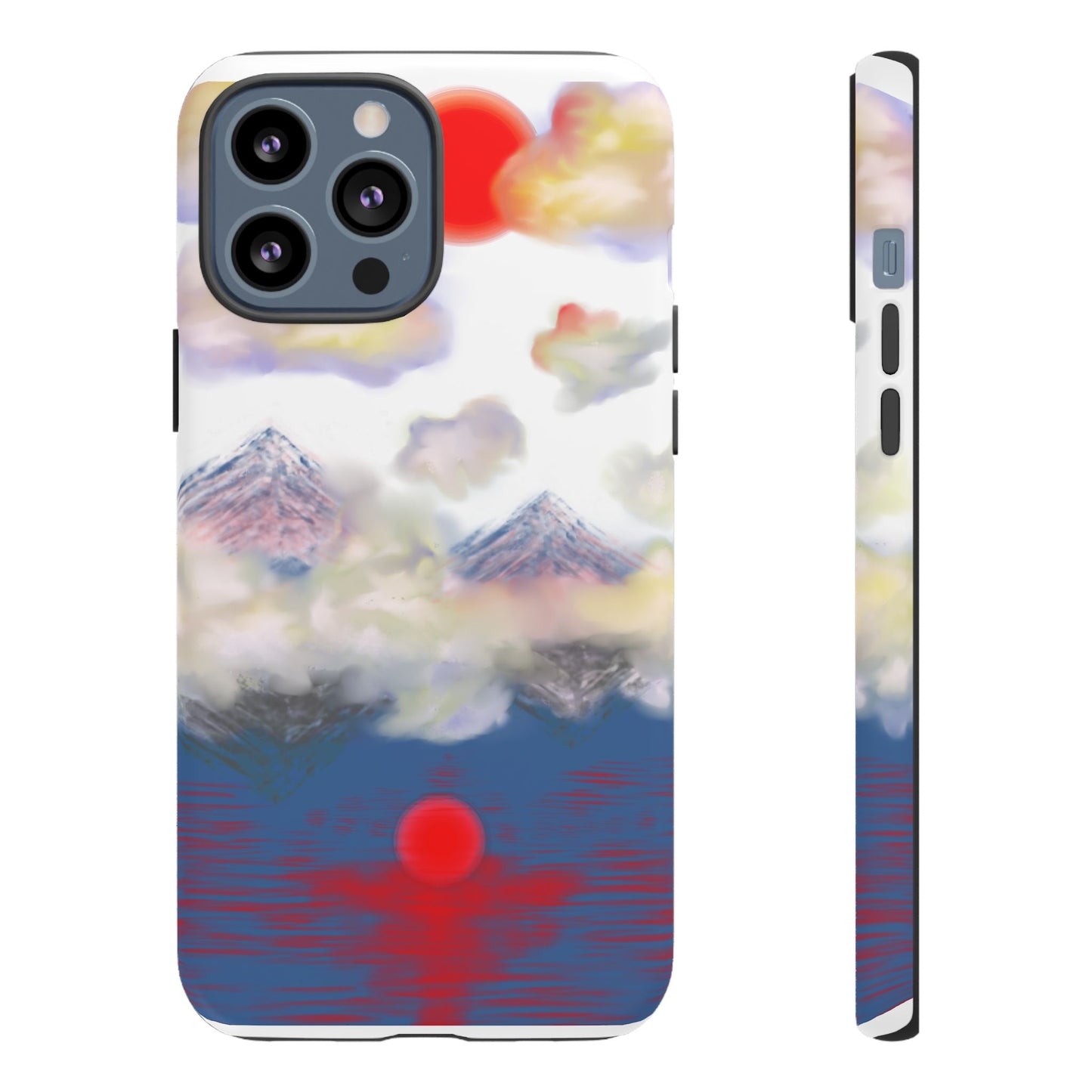 Phone Case — Misty Mountain Sunrise with Red Sun Reflection