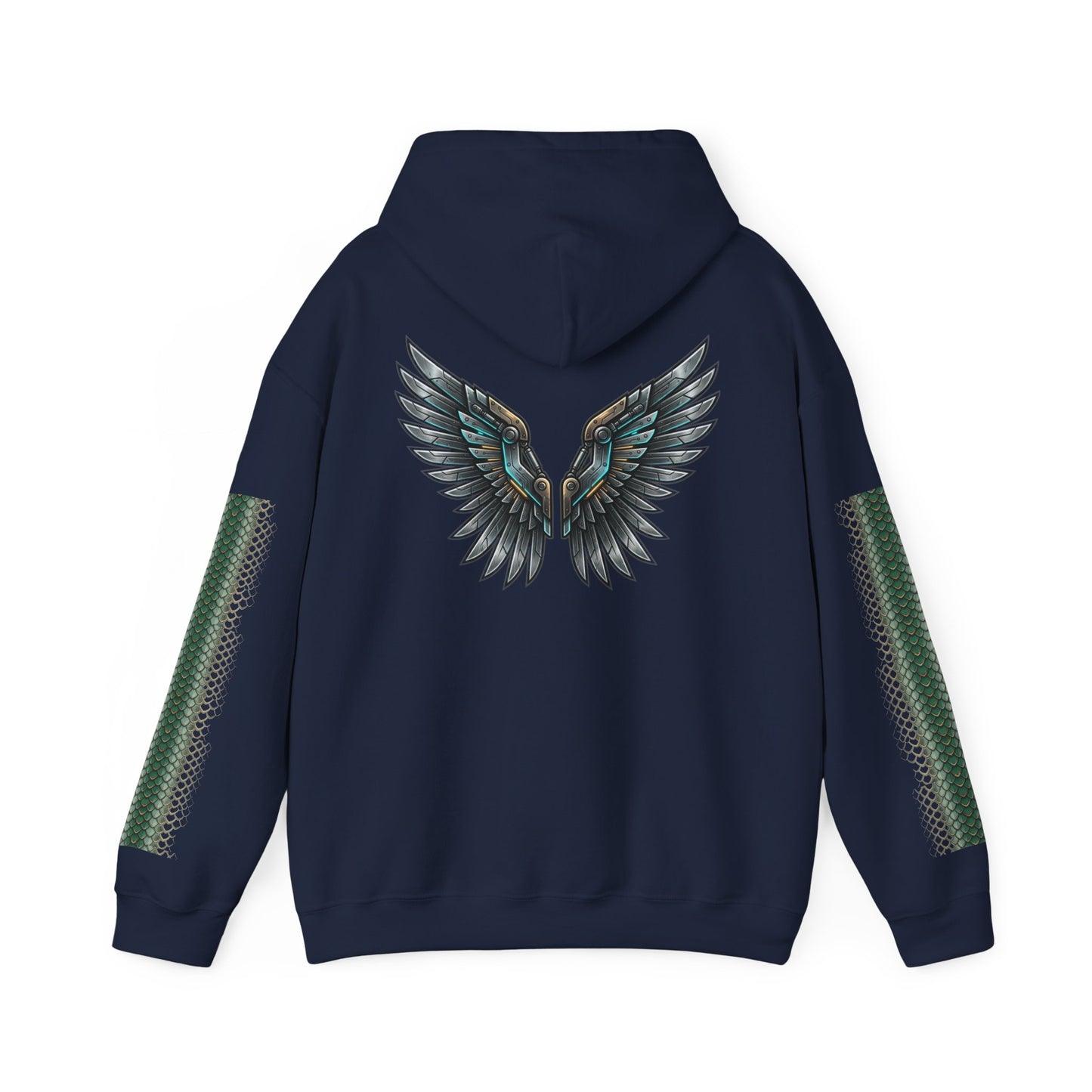 Dragon Wings Hoodie — Black Dragon Chest & Feathered Wings Back Print