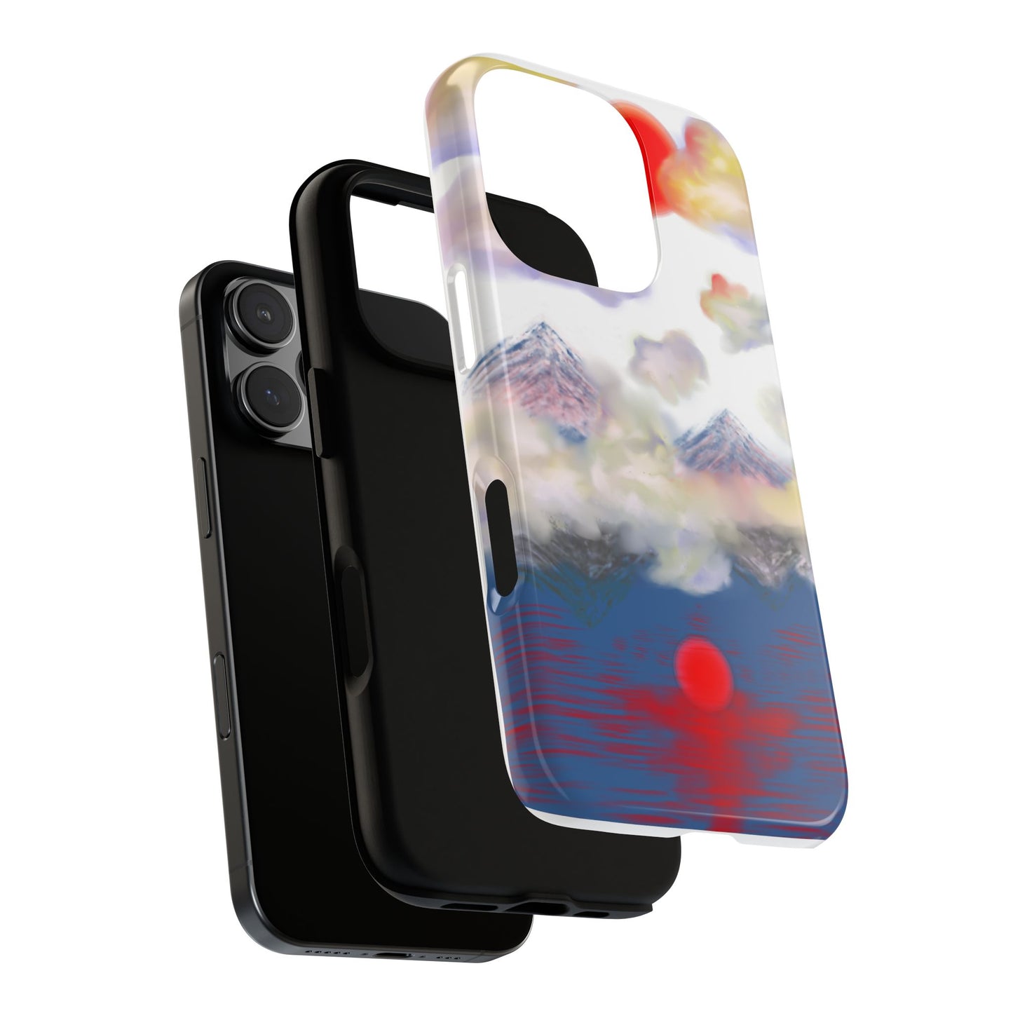Phone Case — Misty Mountain Sunrise with Red Sun Reflection