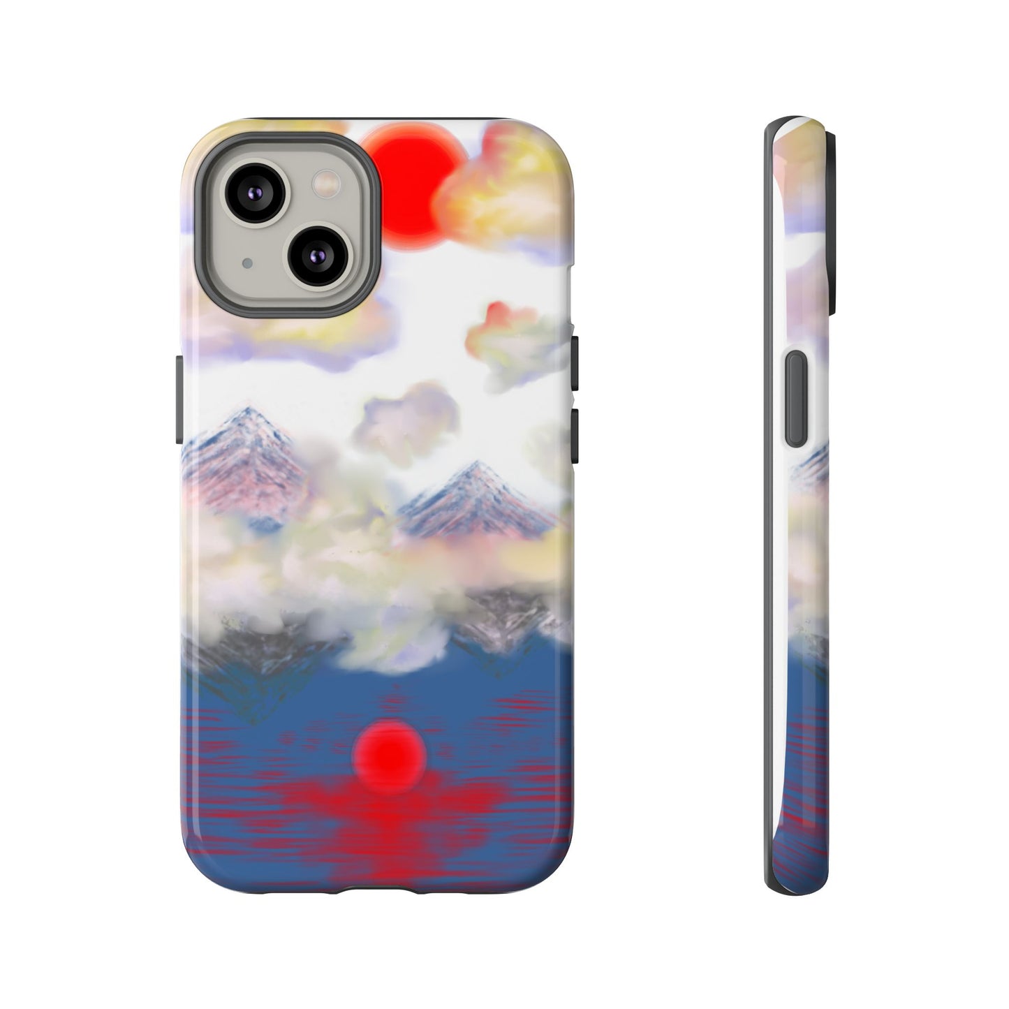 Phone Case — Misty Mountain Sunrise with Red Sun Reflection