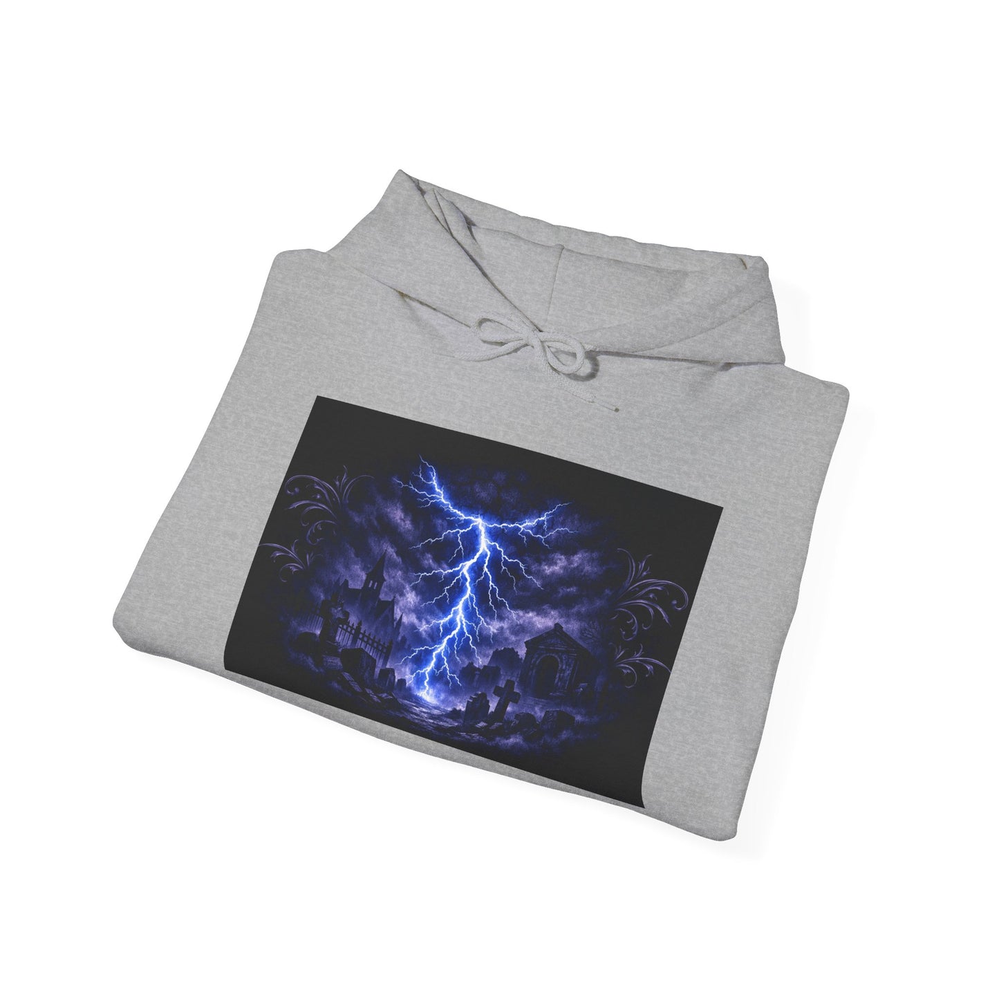 Stormscape Hoodie — Electric Blue Lightning Graphic Pullover