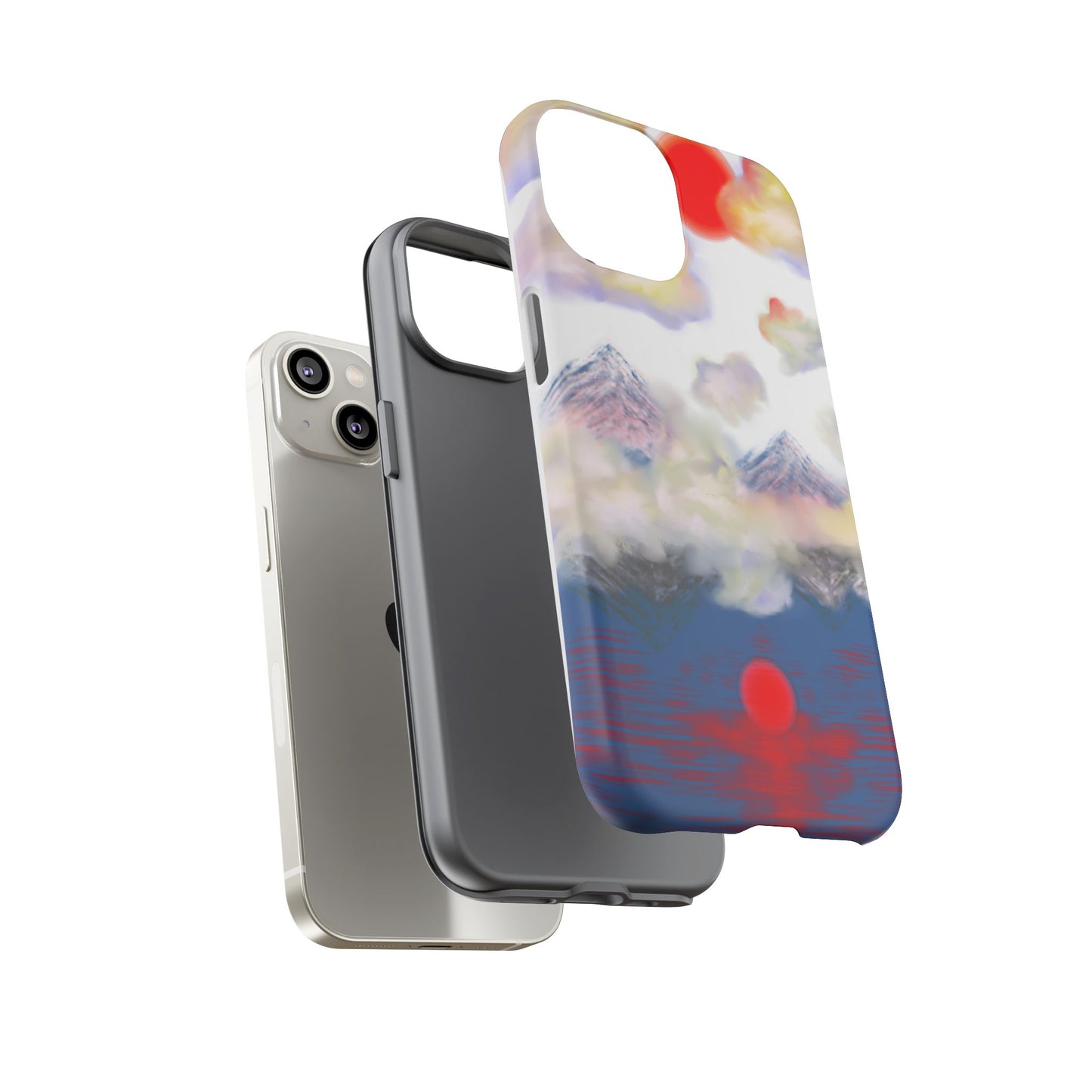 Phone Case — Misty Mountain Sunrise with Red Sun Reflection