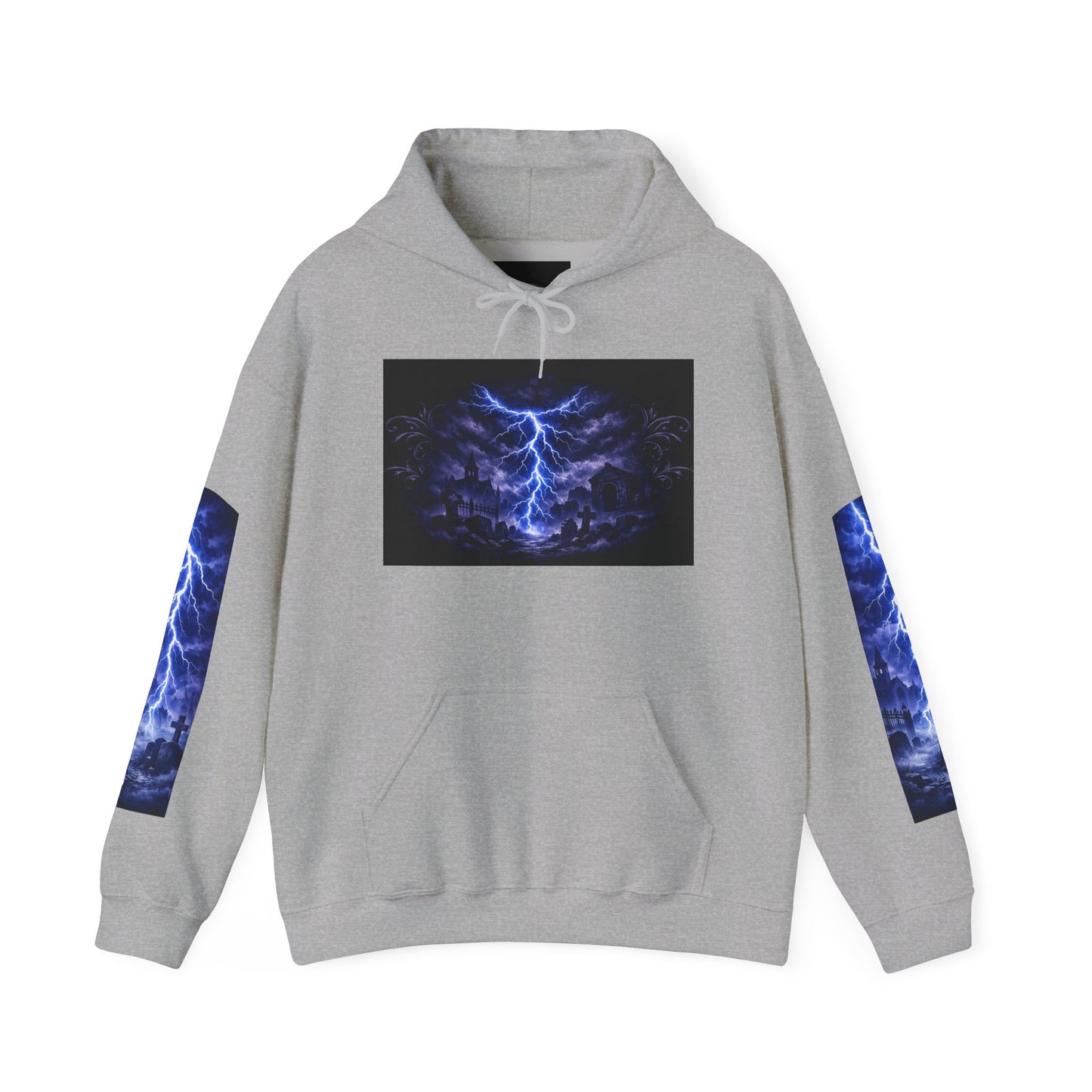 Stormscape Hoodie — Electric Blue Lightning Graphic Pullover
