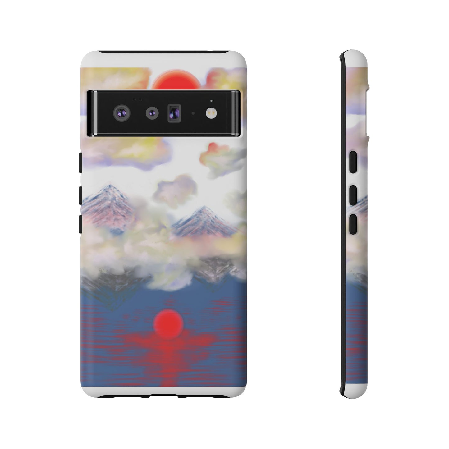 Phone Case — Misty Mountain Sunrise with Red Sun Reflection