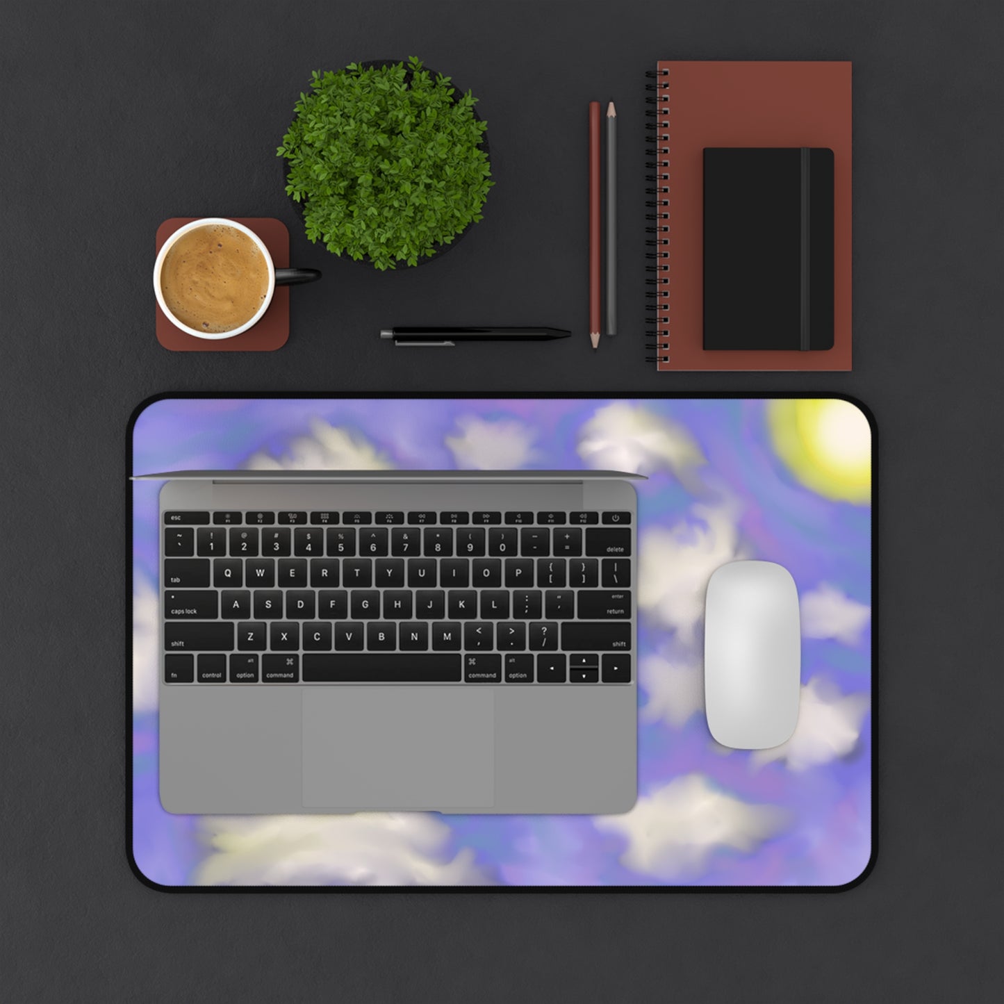 Dreamy Cloud Sky Desk Mat — Pastel Purple Moon Mouse Pad