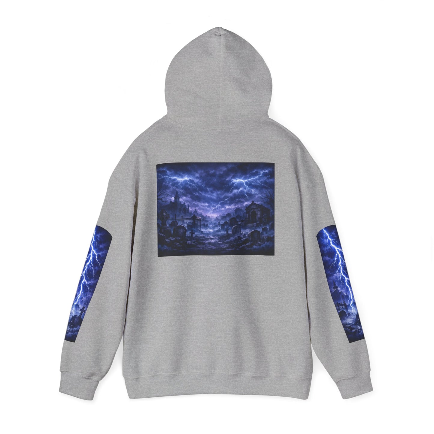 Stormscape Hoodie — Electric Blue Lightning Graphic Pullover