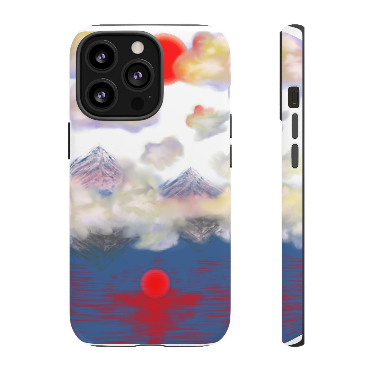 Phone Case — Misty Mountain Sunrise with Red Sun Reflection