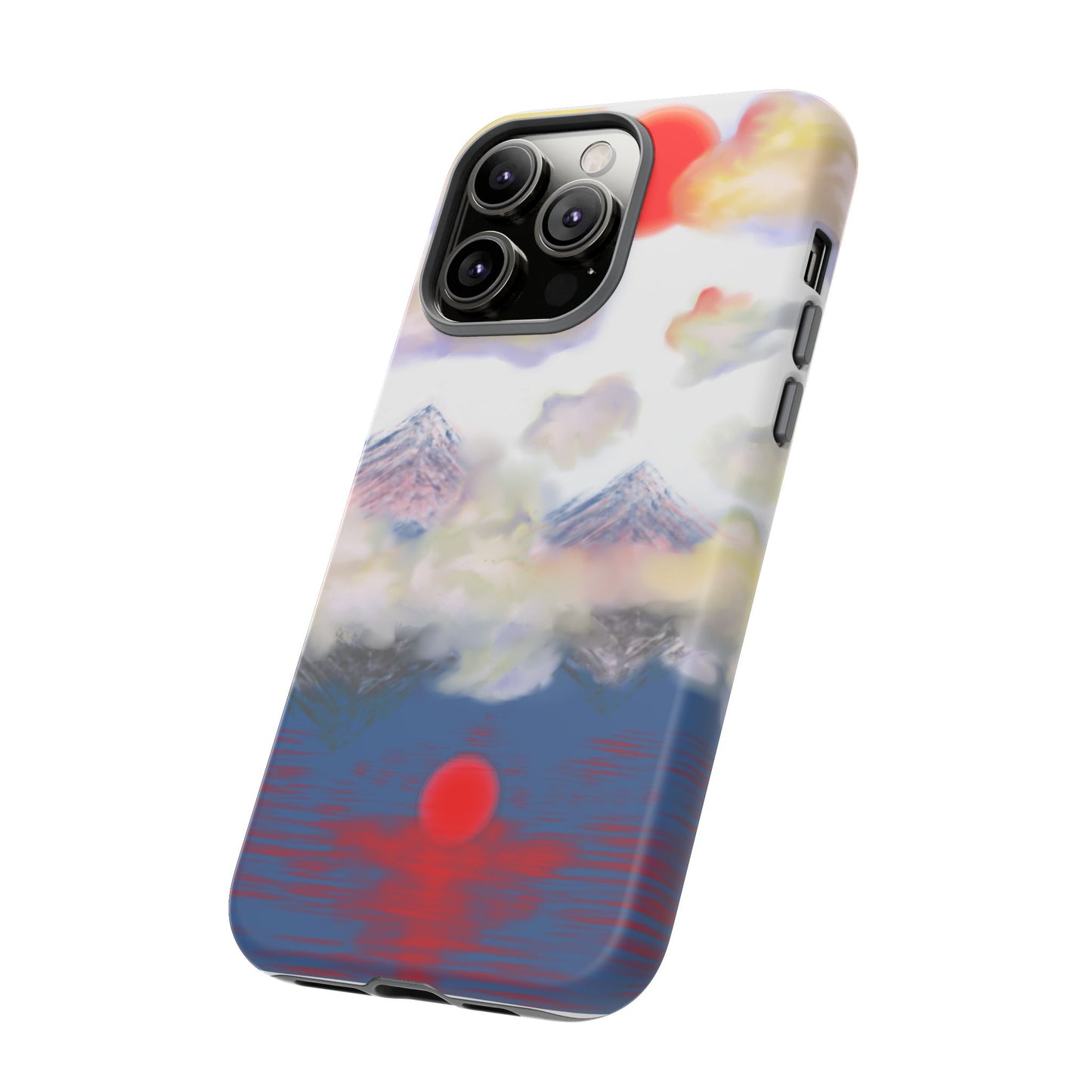 Phone Case — Misty Mountain Sunrise with Red Sun Reflection