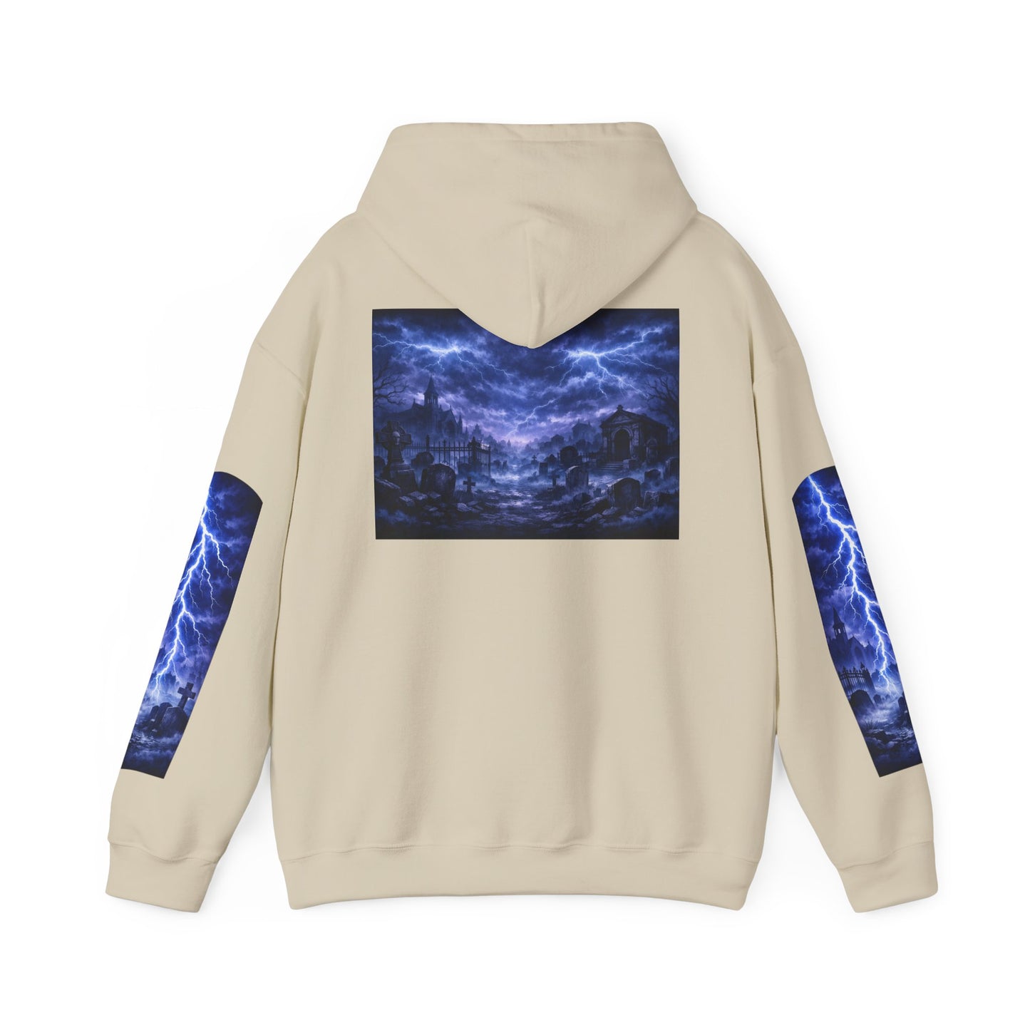 Stormscape Hoodie — Electric Blue Lightning Graphic Pullover