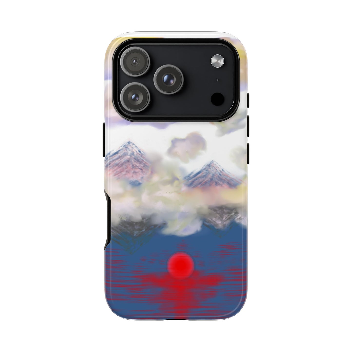 Phone Case — Misty Mountain Sunrise with Red Sun Reflection