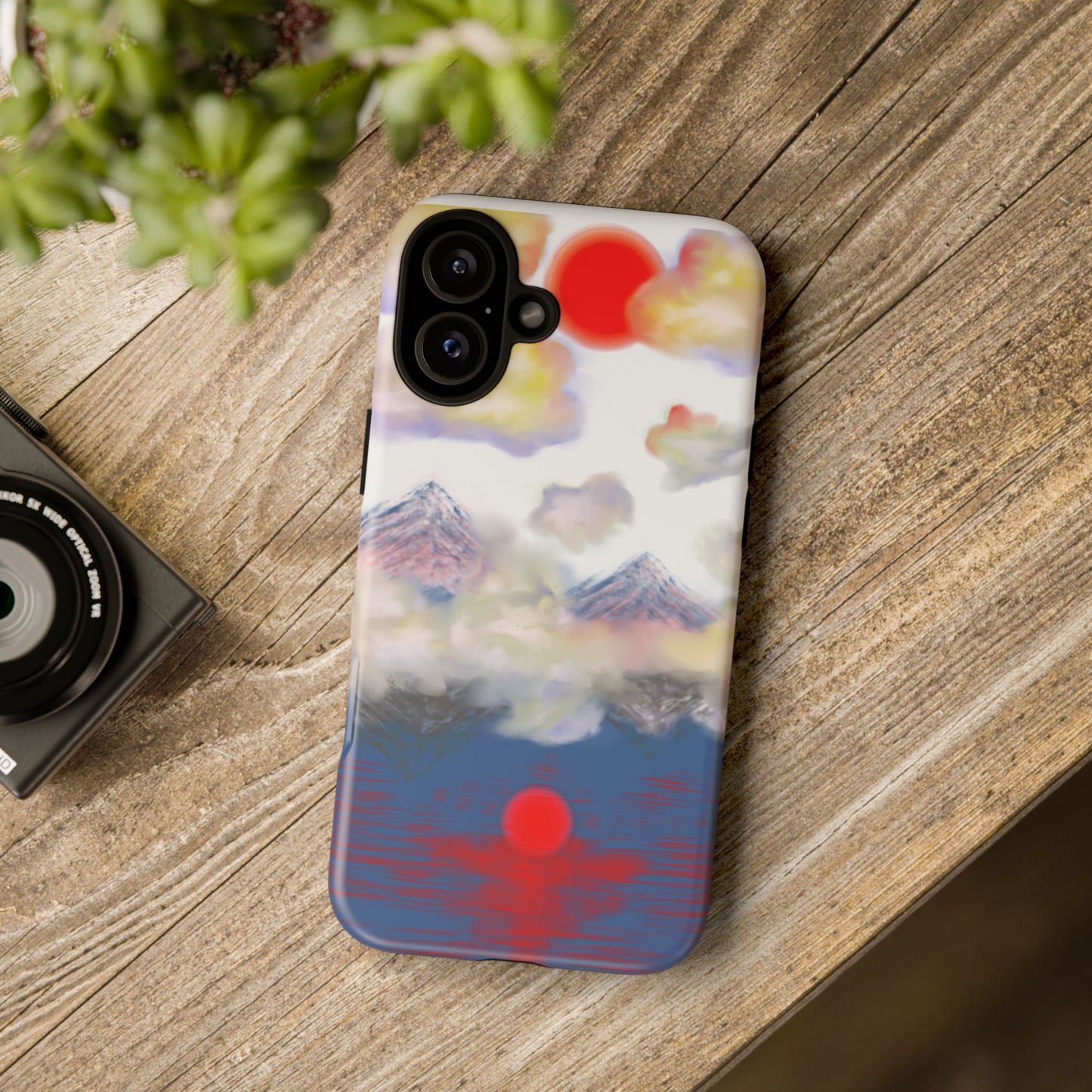 Phone Case — Misty Mountain Sunrise with Red Sun Reflection