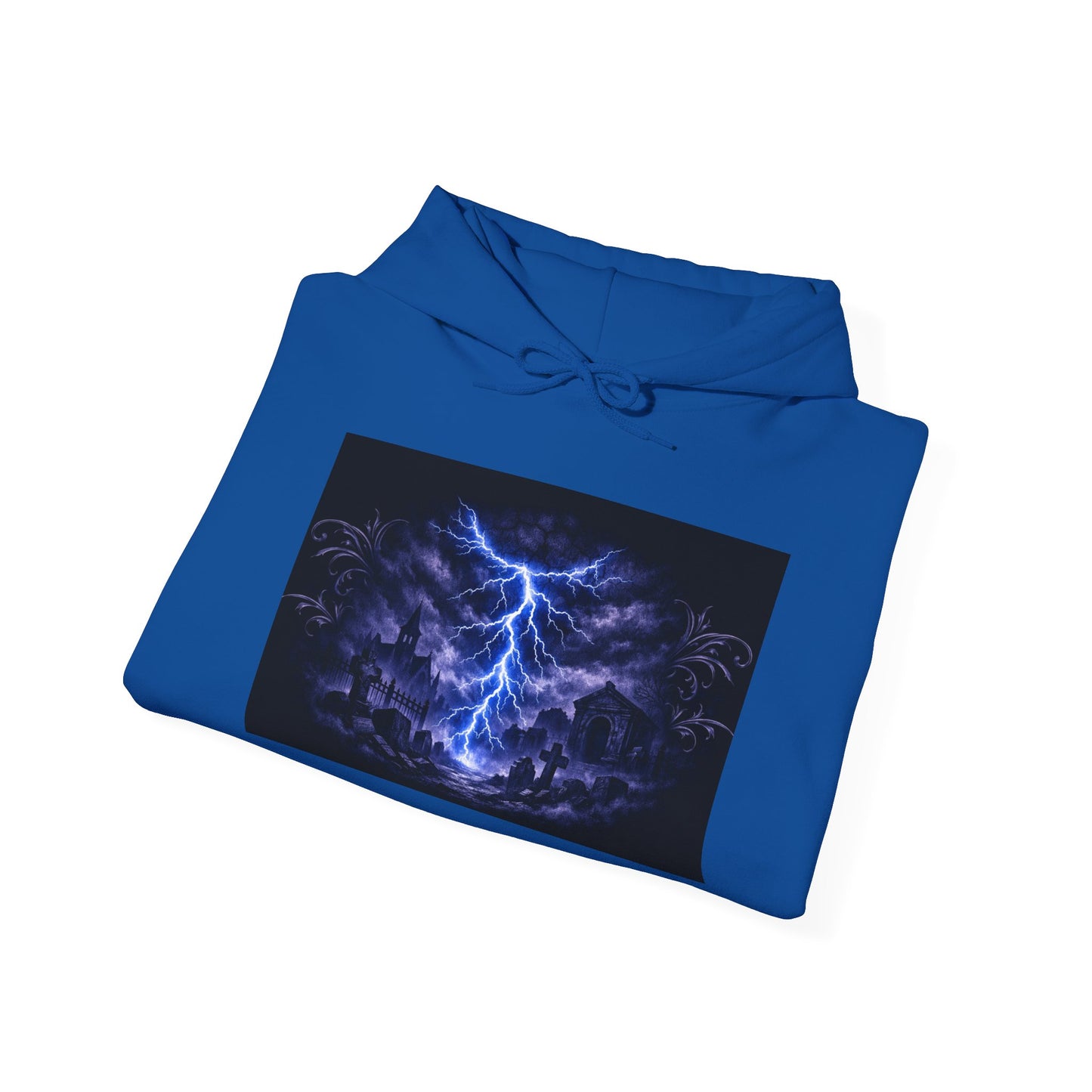 Stormscape Hoodie — Electric Blue Lightning Graphic Pullover