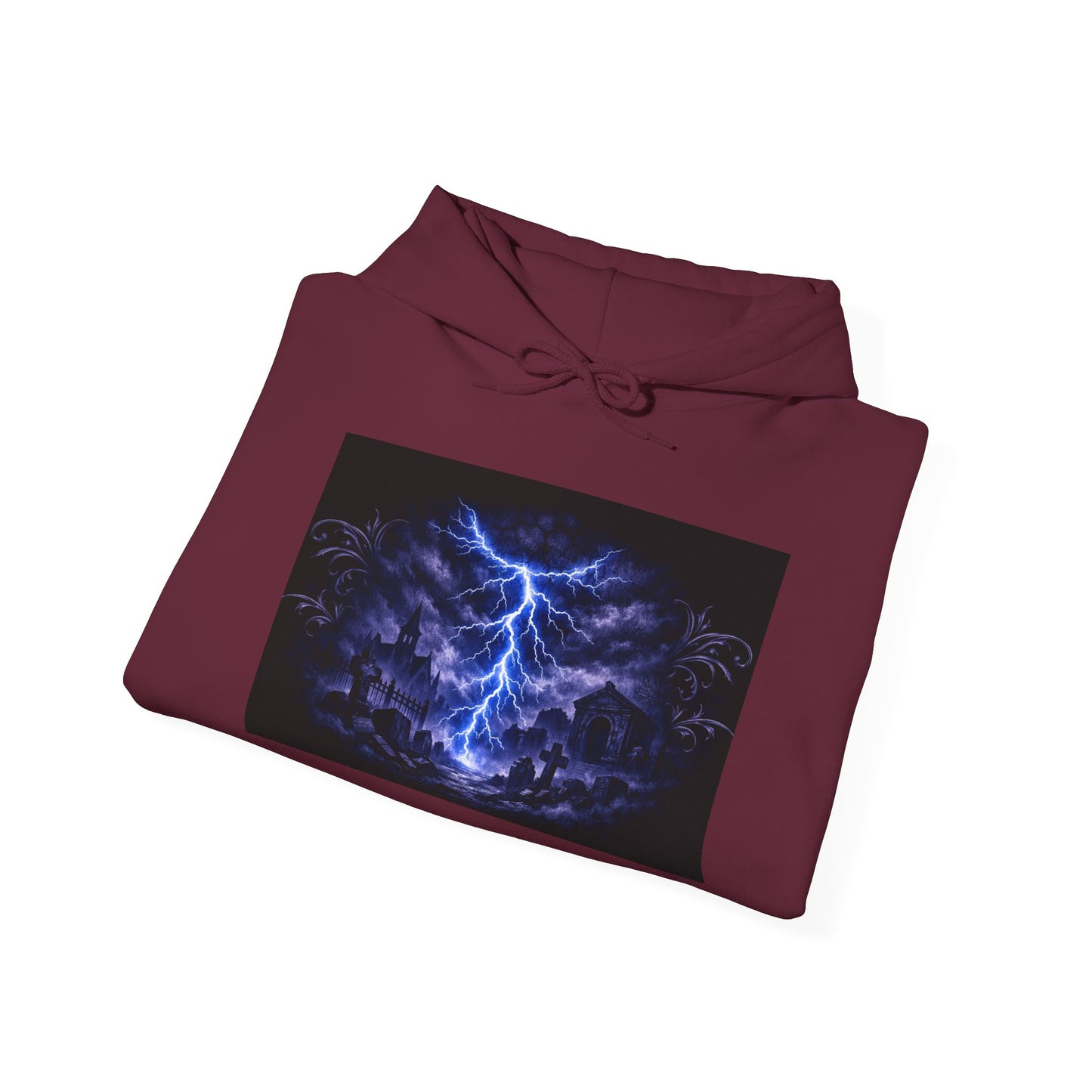 Stormscape Hoodie — Electric Blue Lightning Graphic Pullover