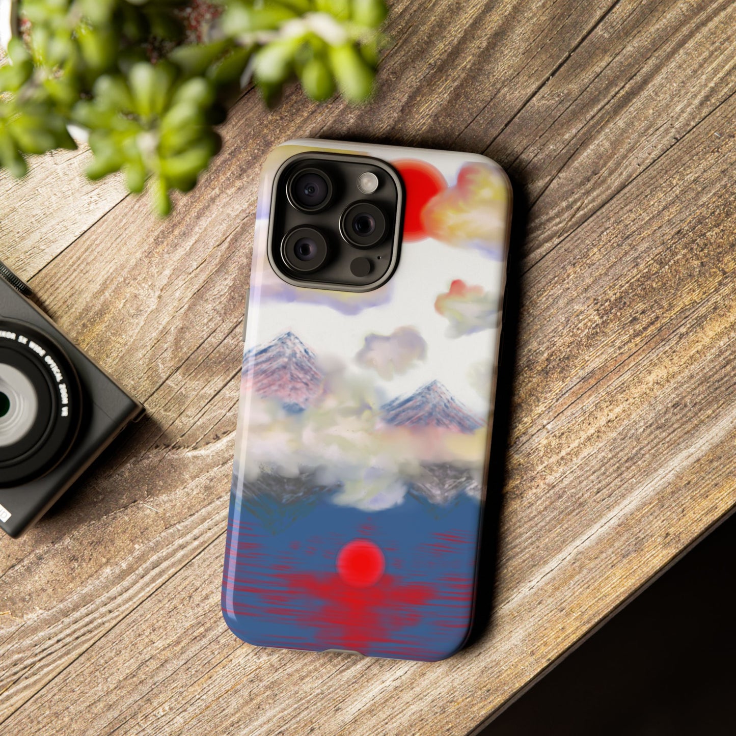 Phone Case — Misty Mountain Sunrise with Red Sun Reflection