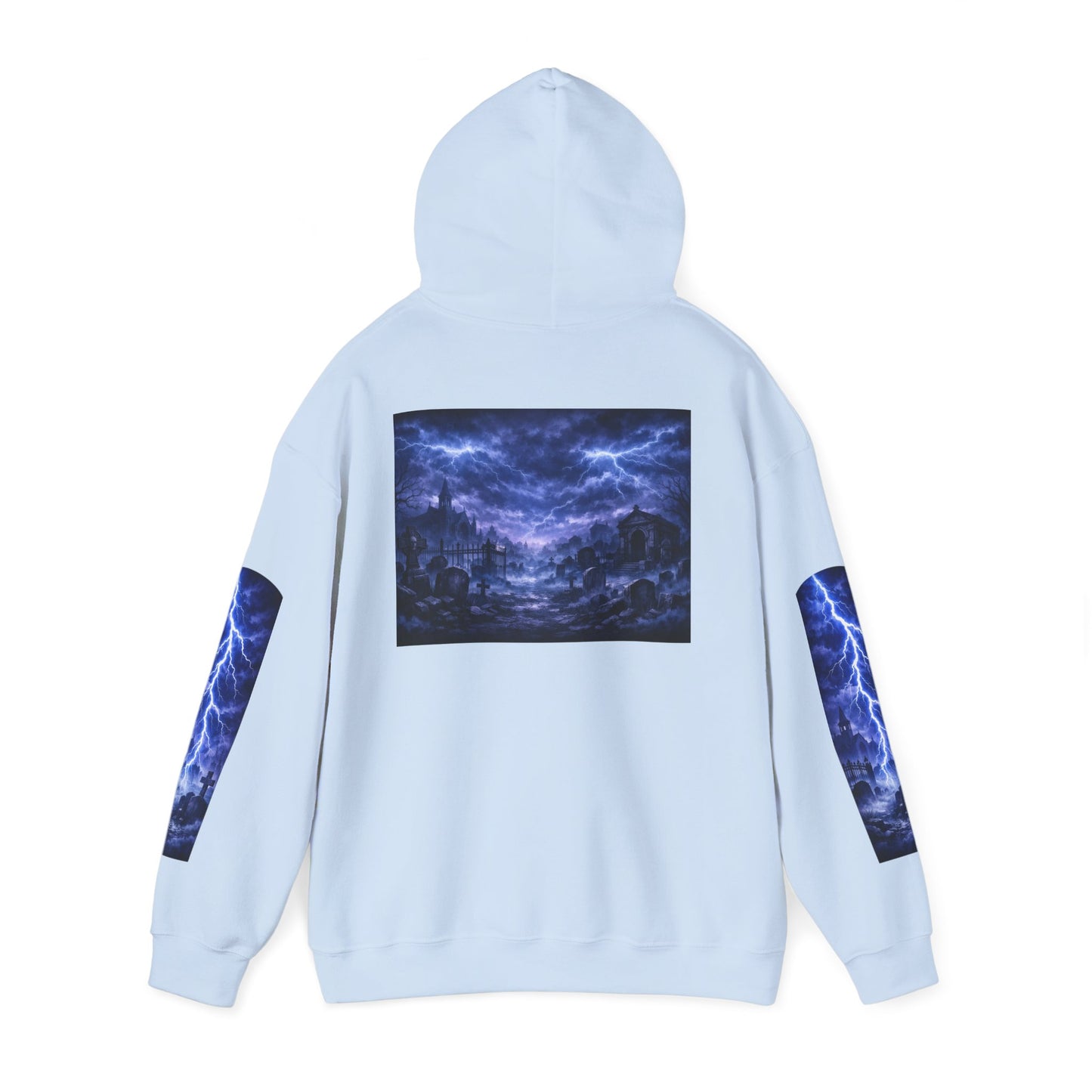 Stormscape Hoodie — Electric Blue Lightning Graphic Pullover