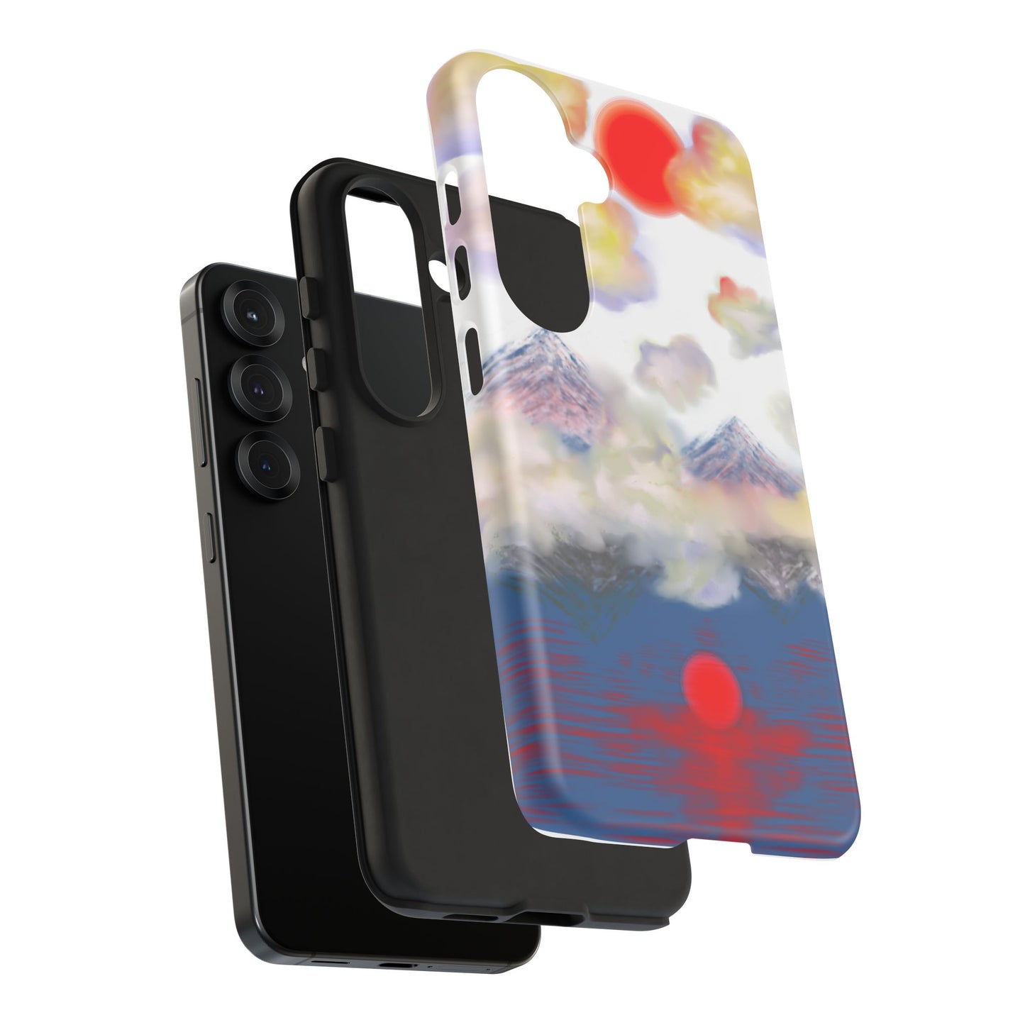 Phone Case — Misty Mountain Sunrise with Red Sun Reflection