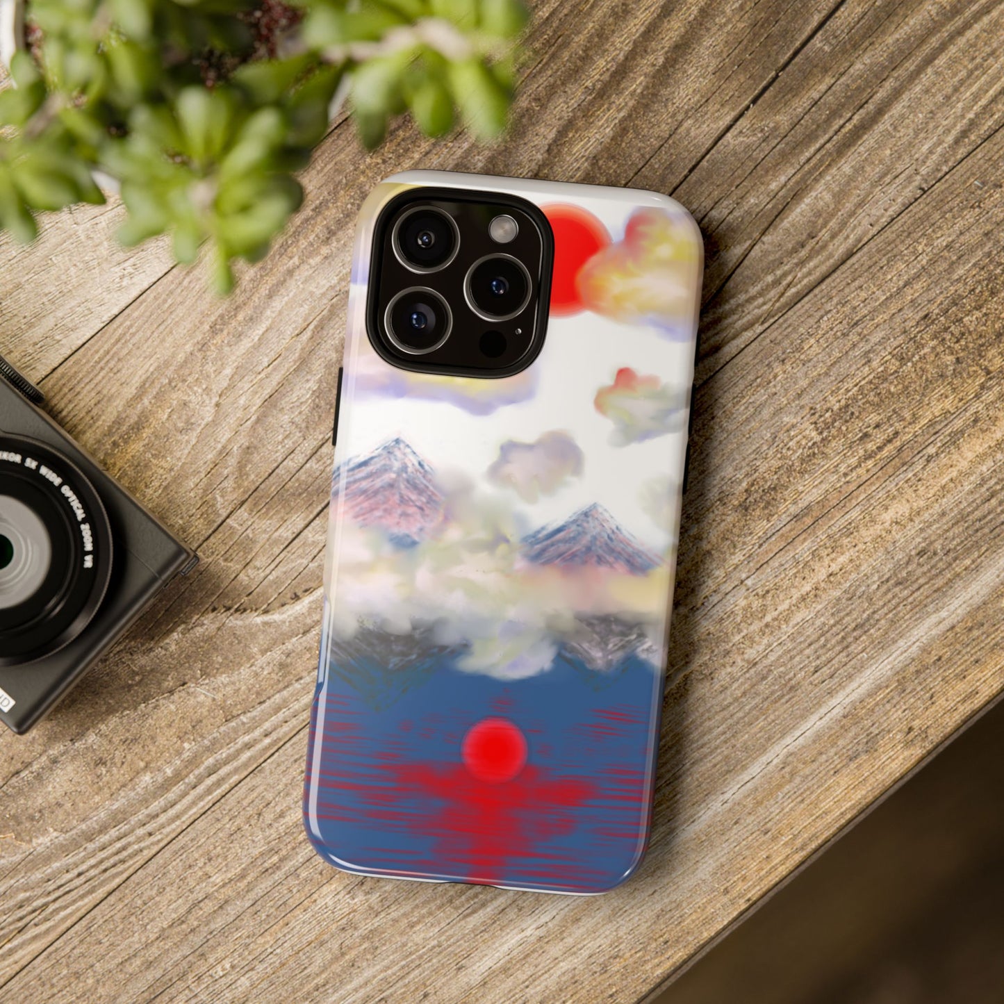 Phone Case — Misty Mountain Sunrise with Red Sun Reflection
