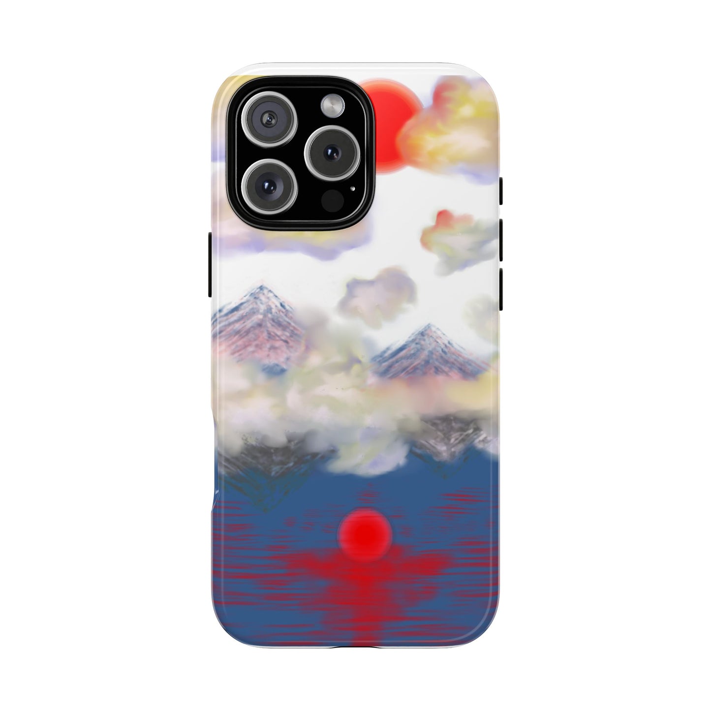 Phone Case — Misty Mountain Sunrise with Red Sun Reflection