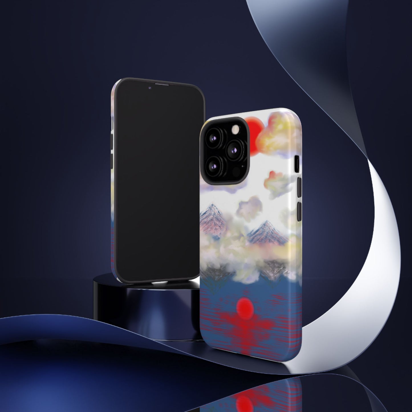 Phone Case — Misty Mountain Sunrise with Red Sun Reflection