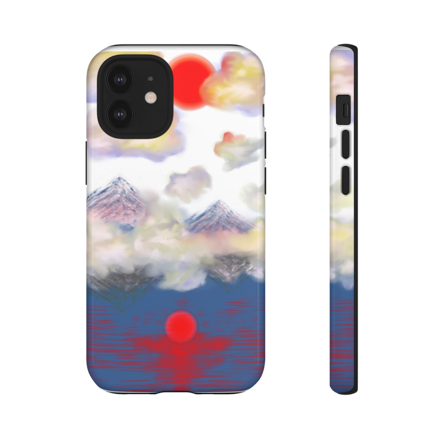 Phone Case — Misty Mountain Sunrise with Red Sun Reflection