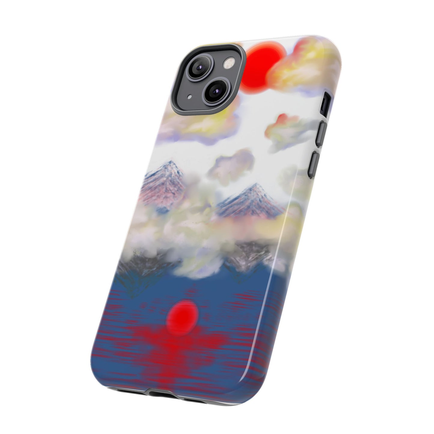 Phone Case — Misty Mountain Sunrise with Red Sun Reflection