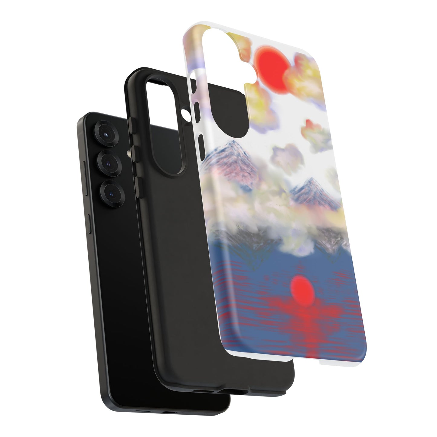 Phone Case — Misty Mountain Sunrise with Red Sun Reflection