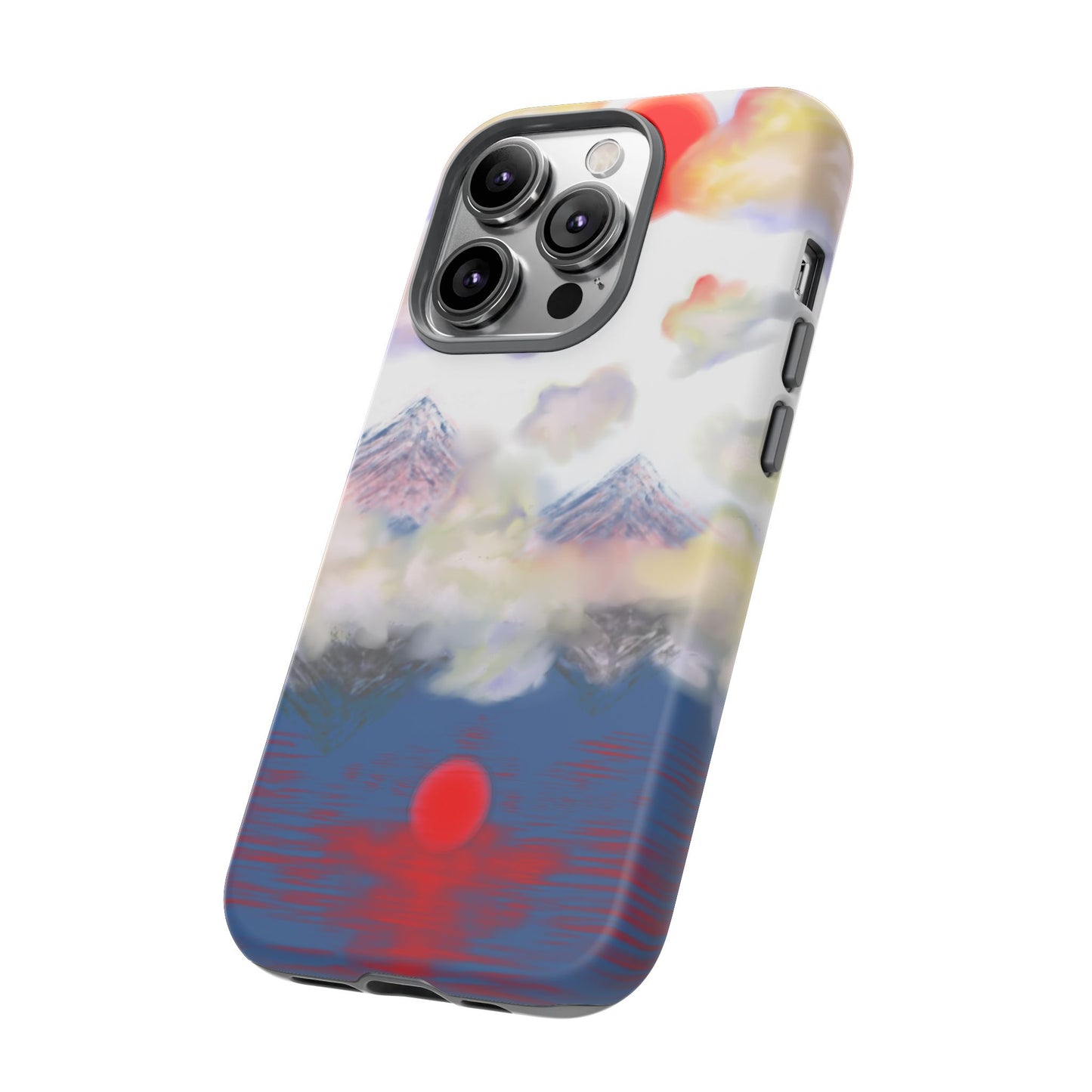 Phone Case — Misty Mountain Sunrise with Red Sun Reflection
