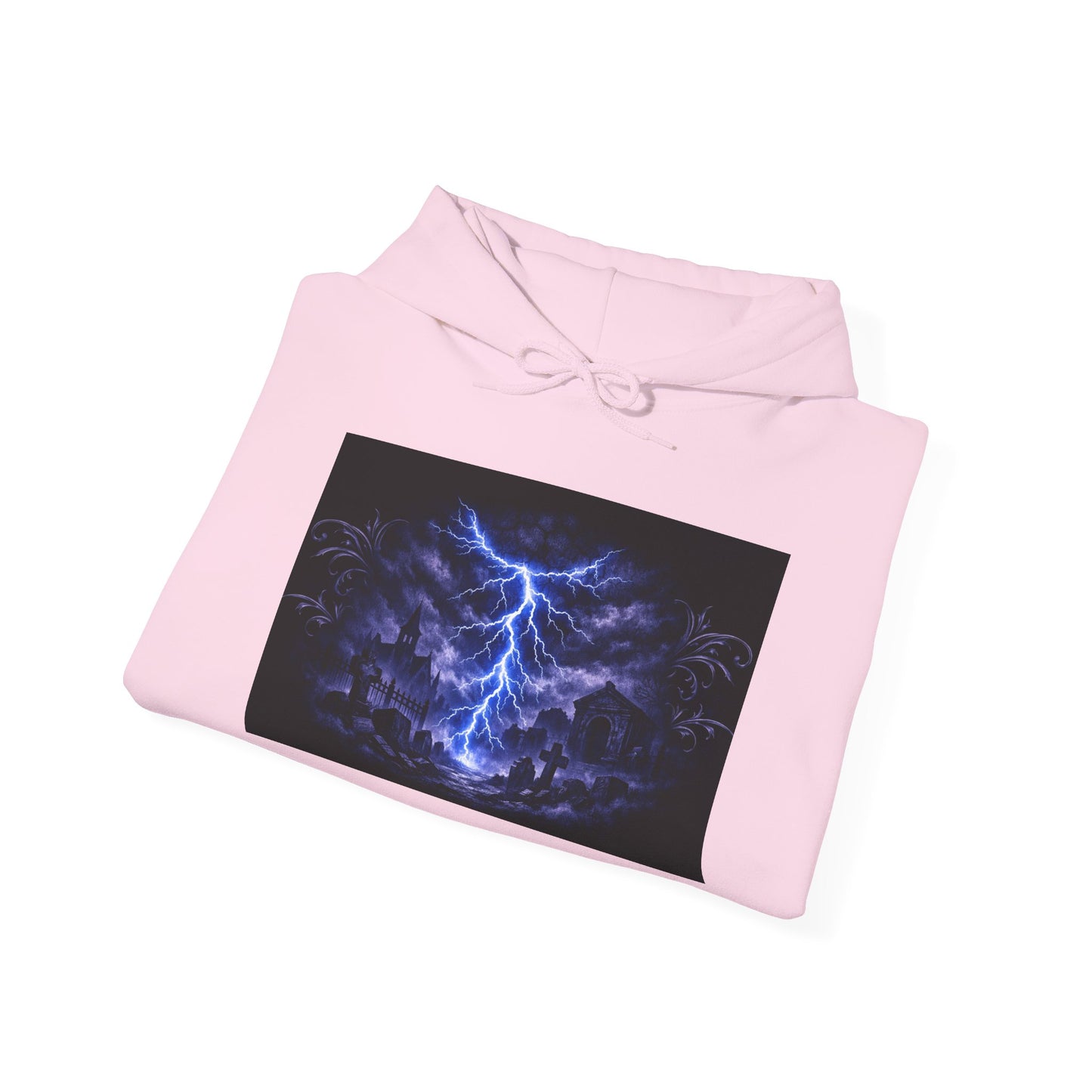 Stormscape Hoodie — Electric Blue Lightning Graphic Pullover