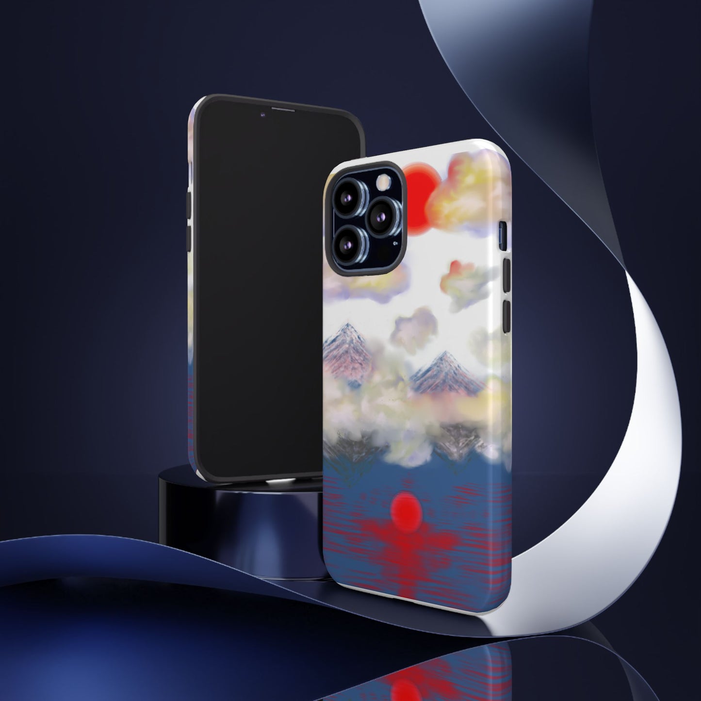 Phone Case — Misty Mountain Sunrise with Red Sun Reflection