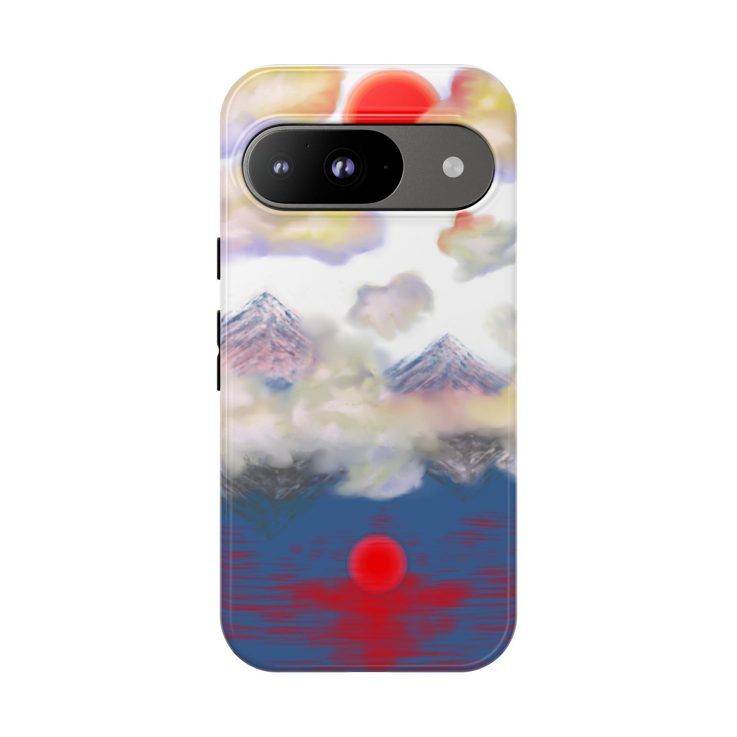 Phone Case — Misty Mountain Sunrise with Red Sun Reflection