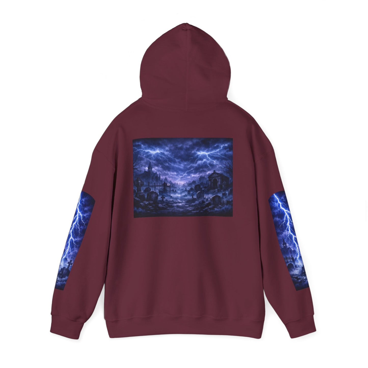 Stormscape Hoodie — Electric Blue Lightning Graphic Pullover